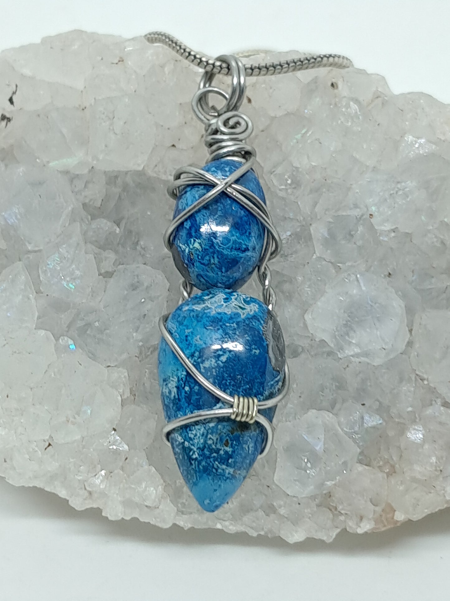 Azurite w/ Chrysocolla Double Cabochon Pendant | Handcrafted Jewelry | Unique Necklace #JL52