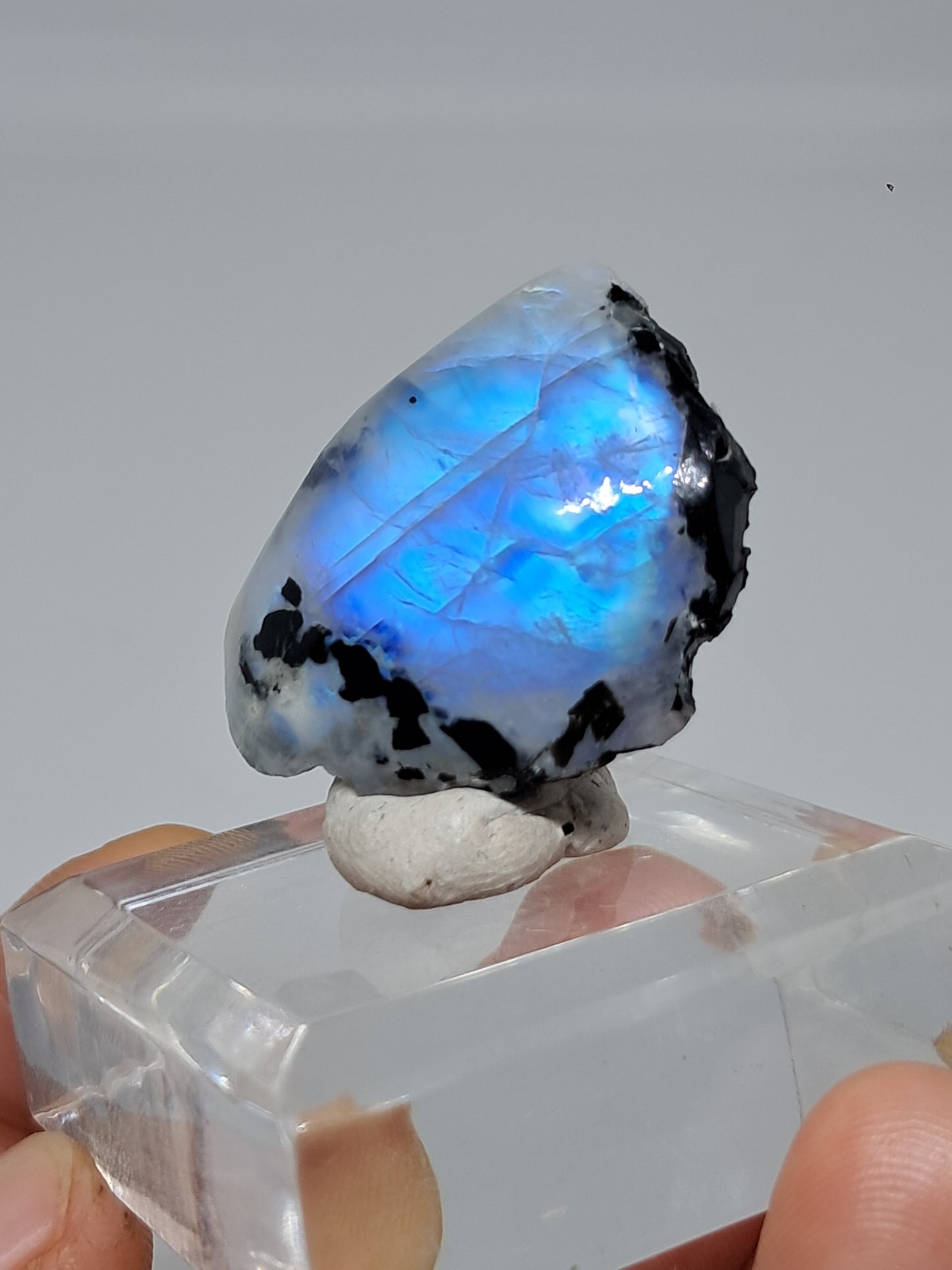 Labradorita blanca | Piedra lunar arcoíris de alta calidad (Tamil Nadu), piedra rugosa y pulida | Roca natural n.° MN12