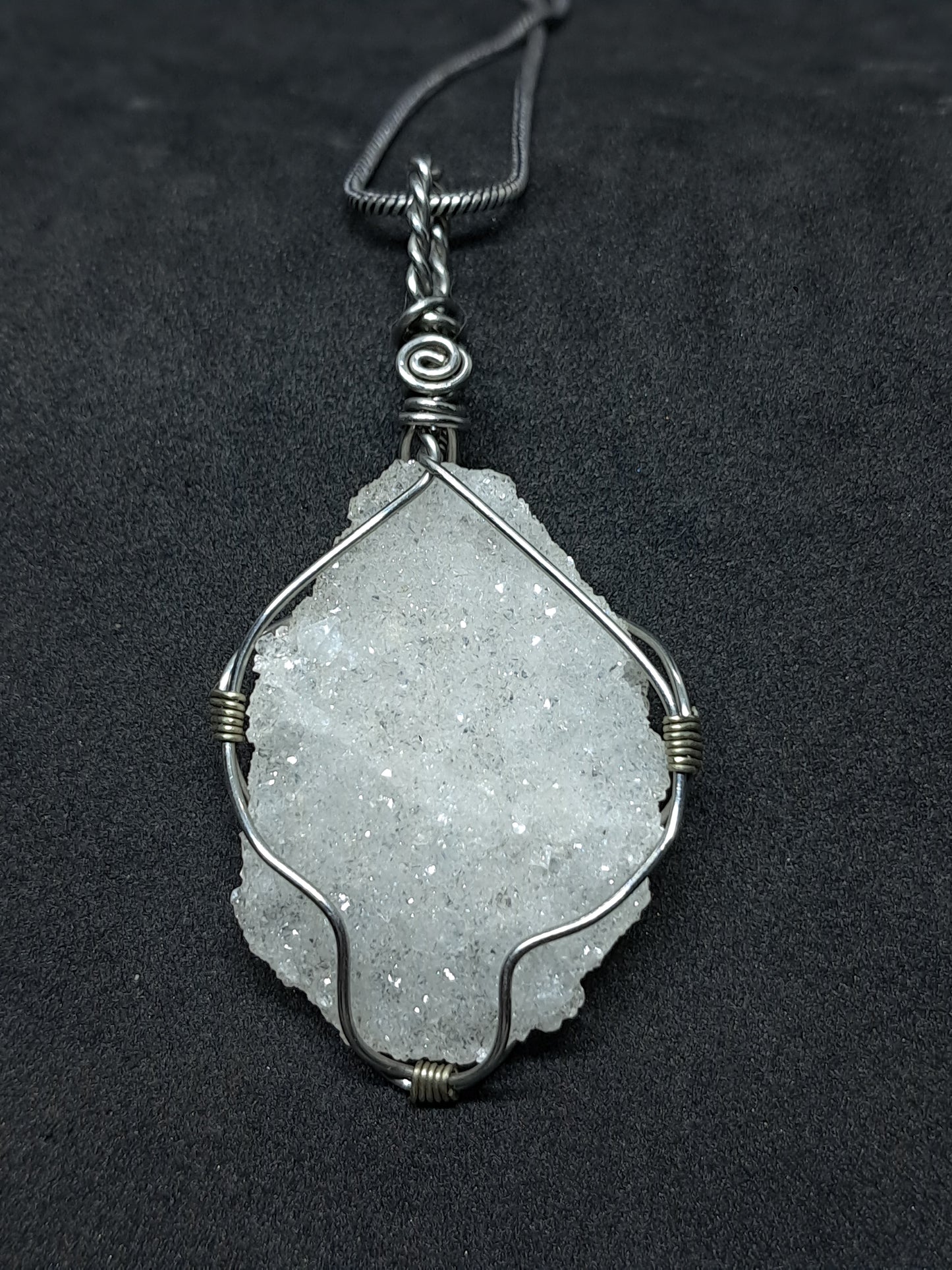Druzzy Clear Apophyllite Pendant | Handcrafted Jewelry | Unique Necklace #JL45