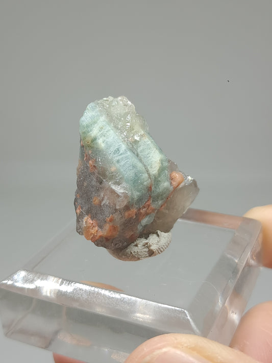 Aquamarine on Smokey Quartz (Karur) Rough Natural Crystal | Mineral Specimen #AQM41