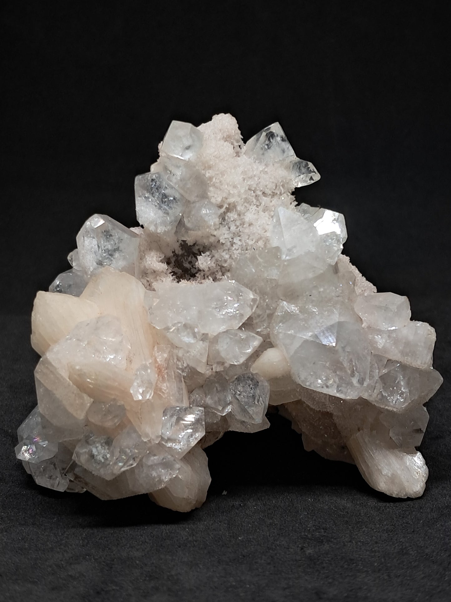 Clear Apophyllite w/ Stilbite (Ajanta) Natural Crystal Cluster | Mineral Specimen #AP38