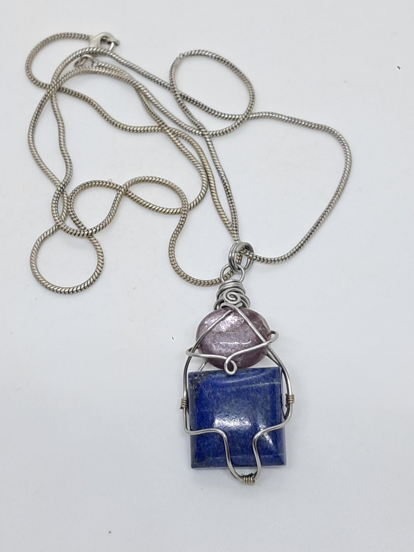Lepidolite w/ Lapislazuli Pendant | Handcrafted Jewelry | Unique Necklace #JL44