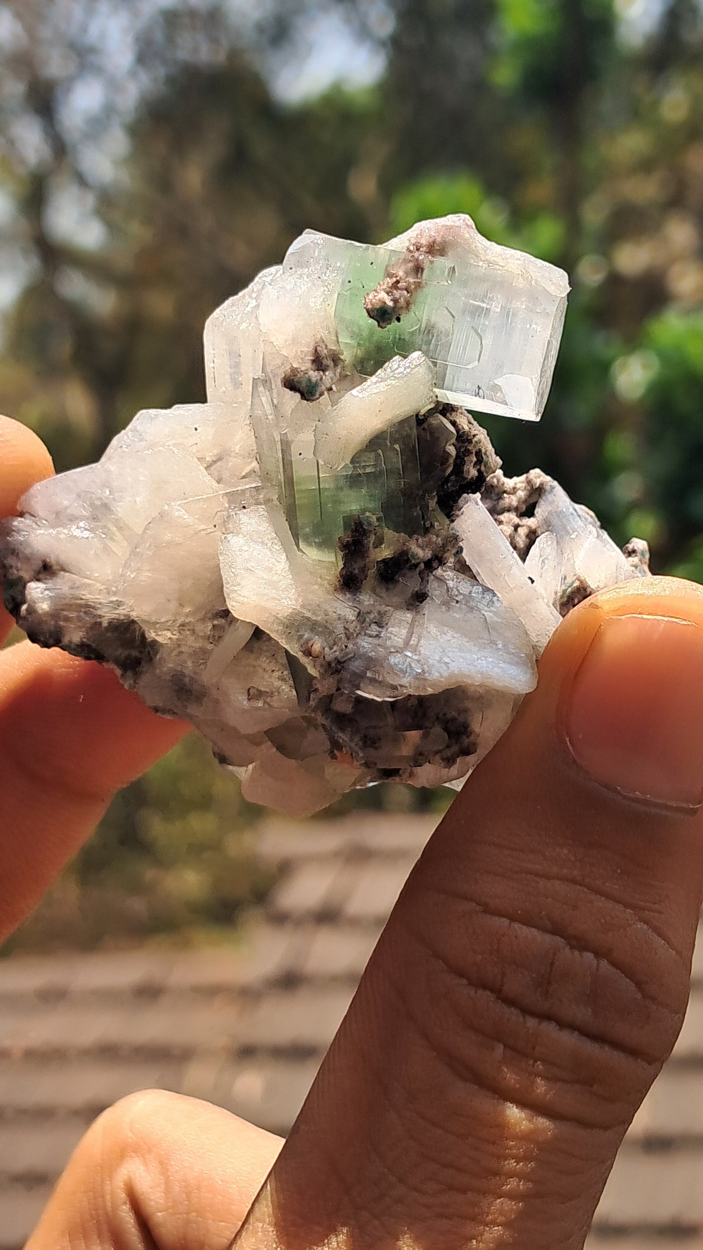 Apofilita Verde (Fluorapofilita) con Estilbita sobre Matriz (Ajanta) Cristal Natural | Muestra Mineral #GA18