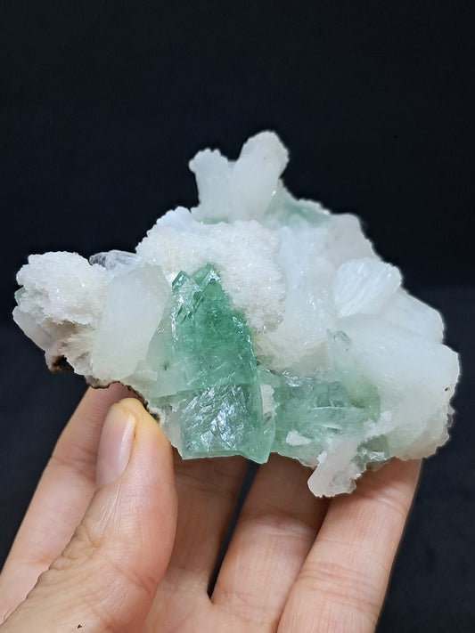 Green Apophyllite (Fluorapophyllite) and Mordenite on Stilbite #GA3