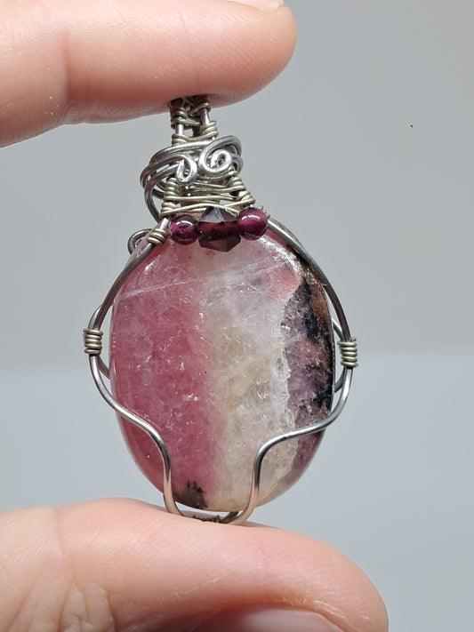 Rhodonite w/ Garnet Beads | Handmade Pendant | Handcrafted Jewelry | Necklace #JL41