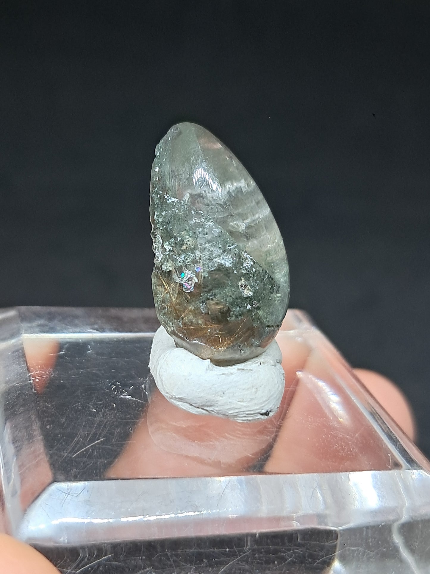 Chlorite Quartz w/ Golden Rutile (Kullu) Half Rough Half Polished | Natural Stone | Cabochon #CH52