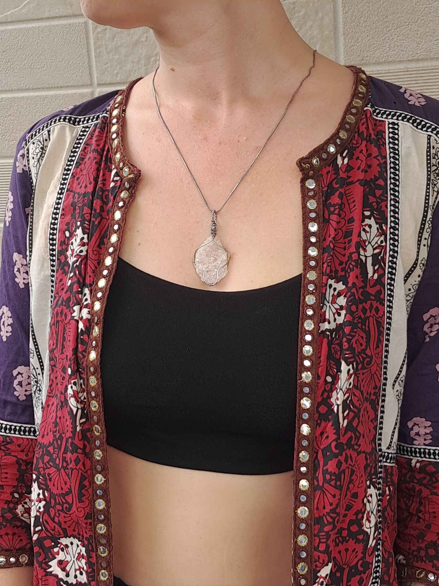 Druzzy Clear Apophyllite Pendant | Handcrafted Jewelry | Unique Necklace #JL45