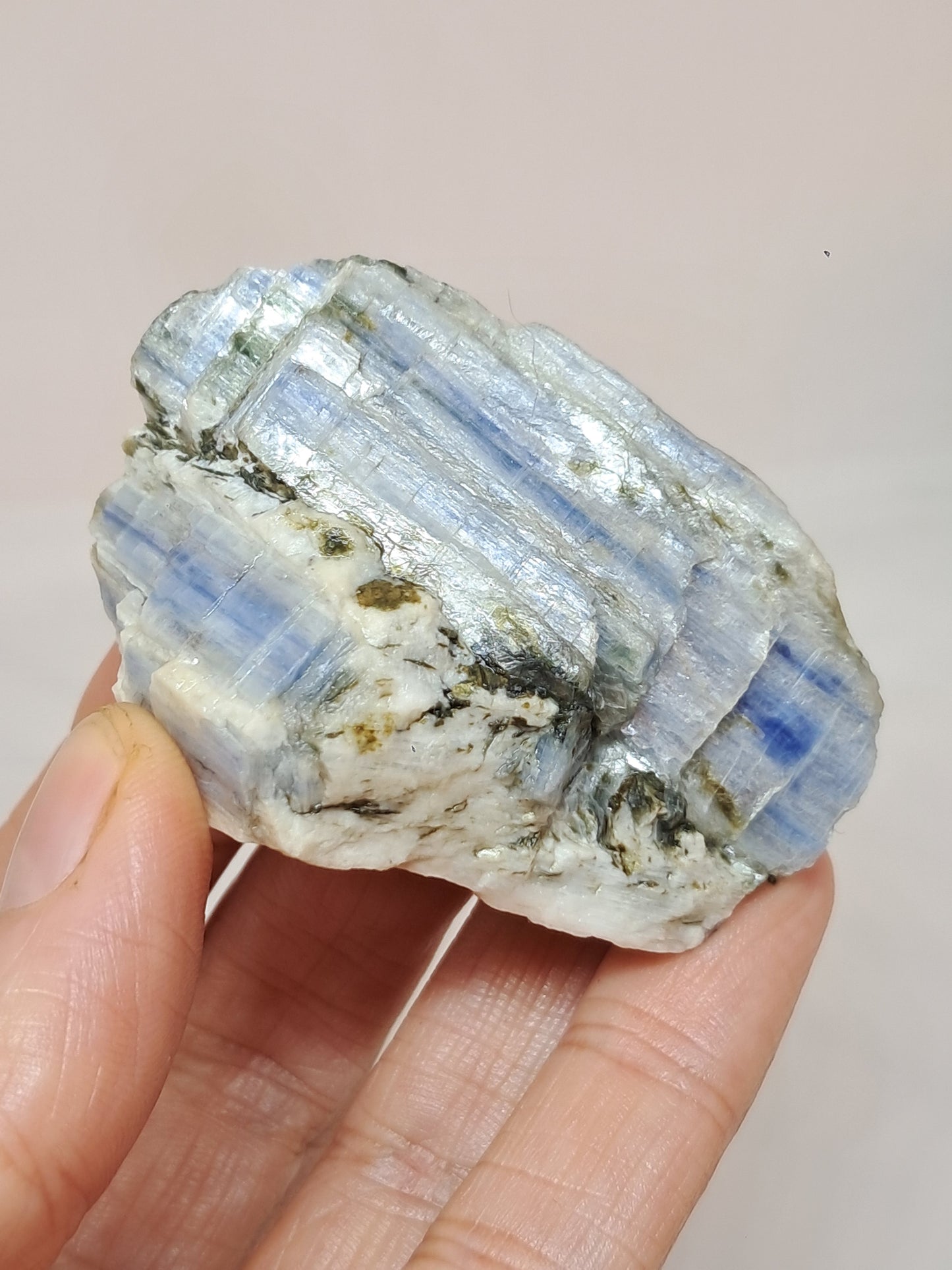 Blue Kyanite on Feldspar (Tamil Nadu) Natural Mineral Specimen #KY3