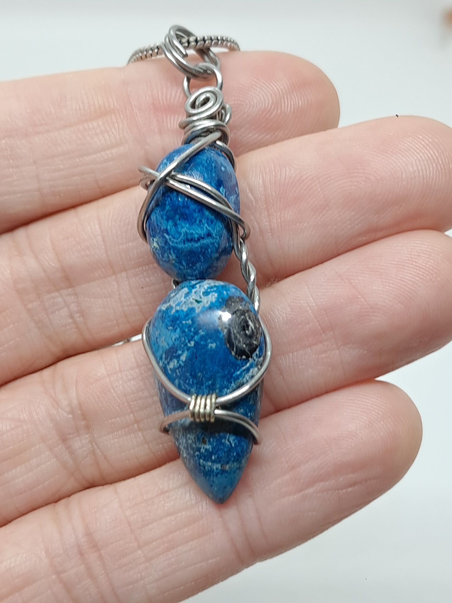 Azurite w/ Chrysocolla Double Cabochon Pendant | Handcrafted Jewelry | Unique Necklace #JL52