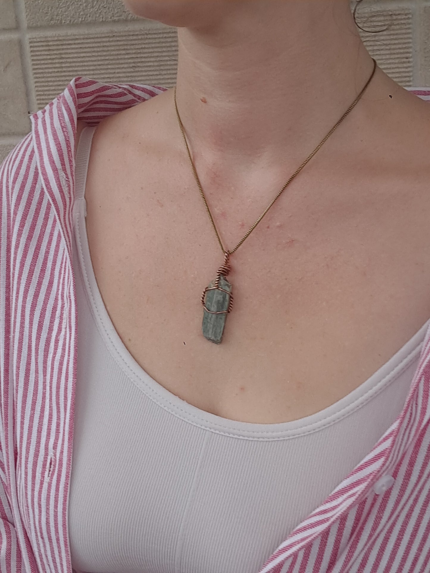 Green Kyanite Pendant | Handcrafted Jewelry | Natural Crystal #JL47