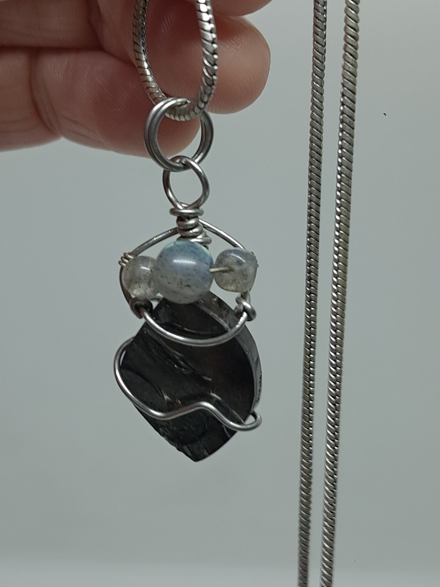Shunguite w/ Labradorite Beads Pendant | Handcrafted Jewelry | Unique Necklace #JL58