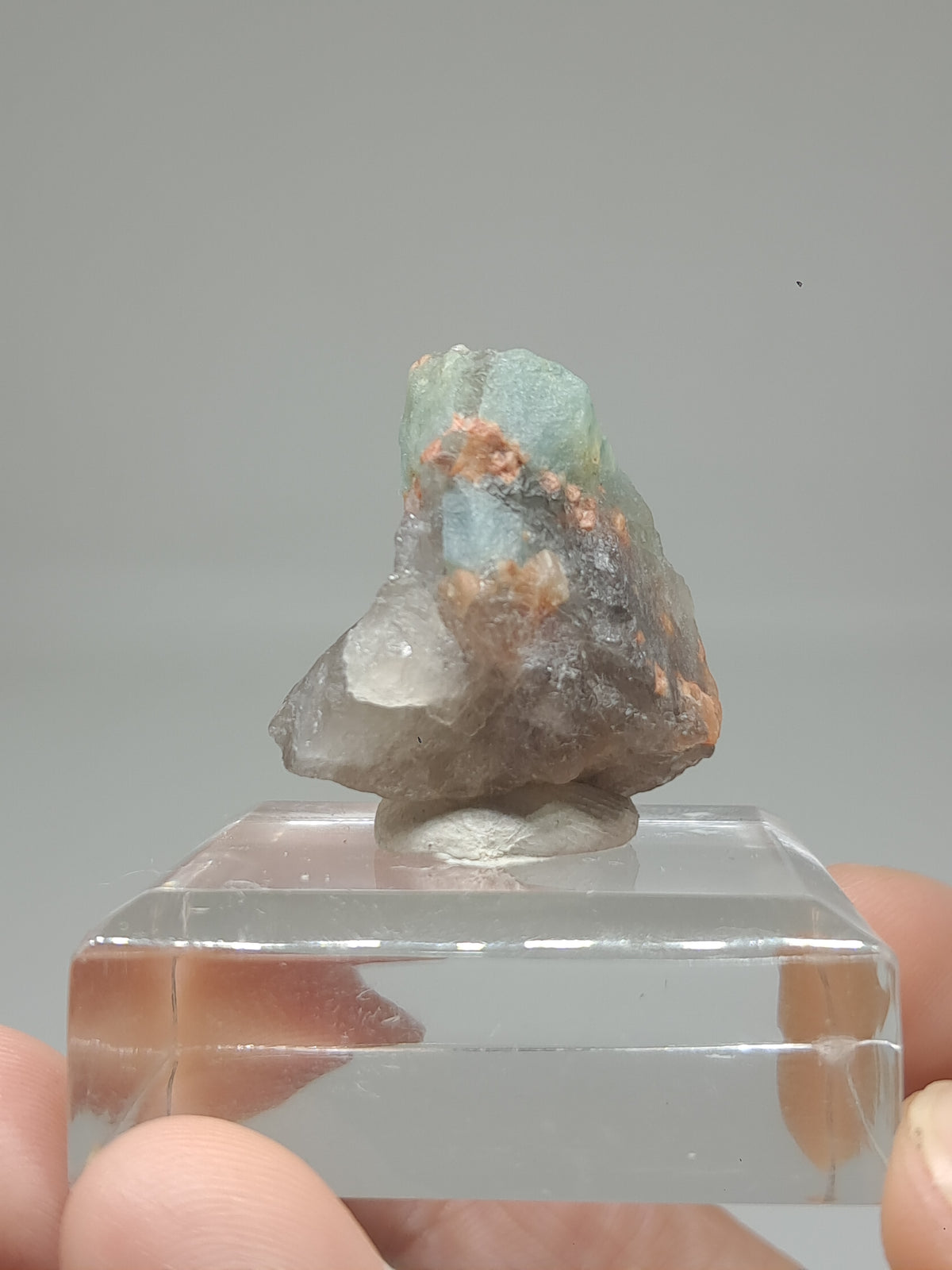 Aguamarina sobre Cuarzo Ahumado (Karur) Cristal Natural en Bruto | Espécimen Mineral #AQM41