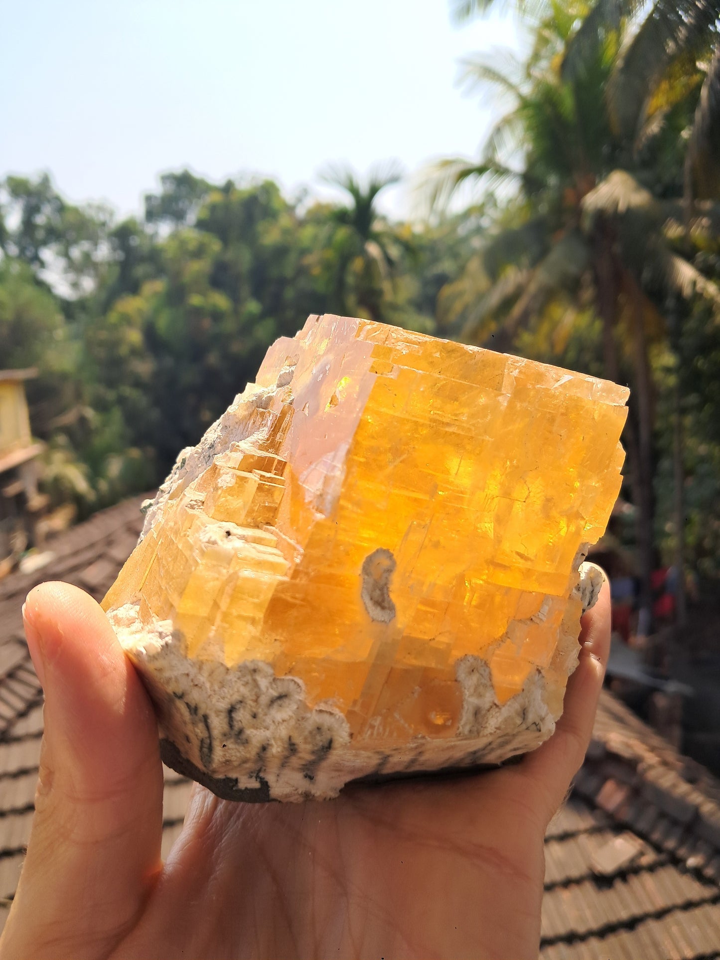 Calcita miel con okenita (India), cristal L en bruto | Piedra natural | Ejemplar mineral n.° CA28
