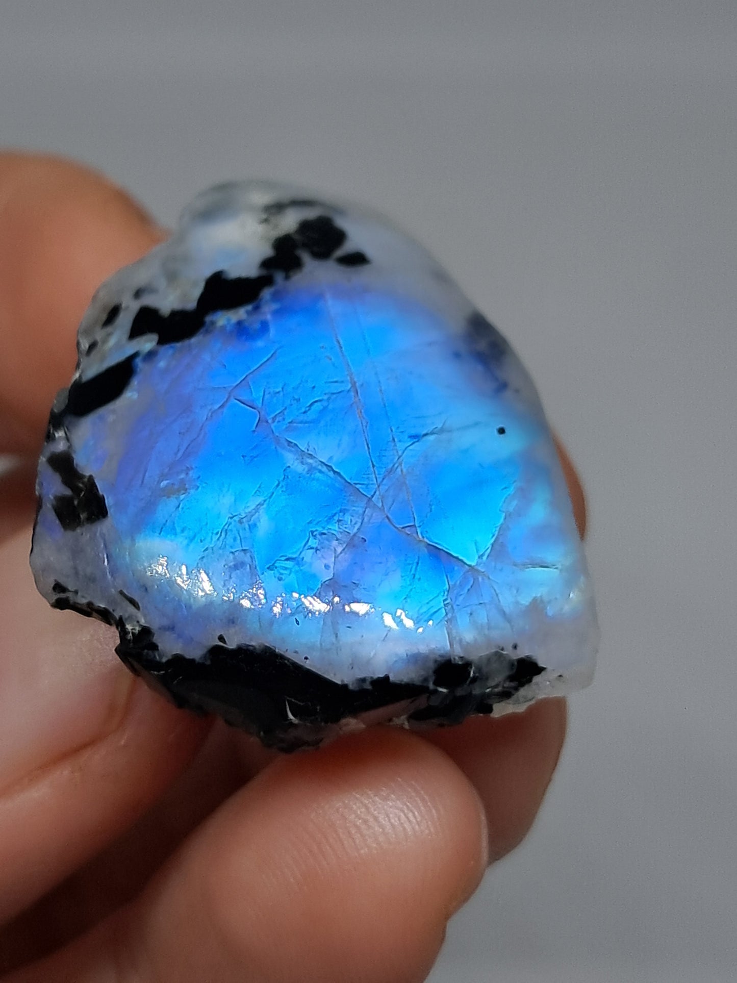 Labradorita blanca | Piedra lunar arcoíris de alta calidad (Tamil Nadu), piedra rugosa y pulida | Roca natural n.° MN12