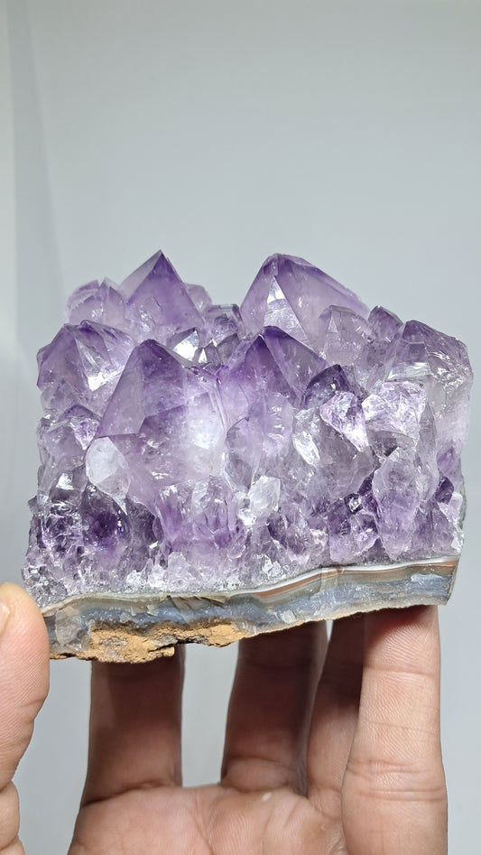 Deep Purple Amethyst On Banded Agate (Brazil) | Natural Cluster | Large Crystal Points #AMB1