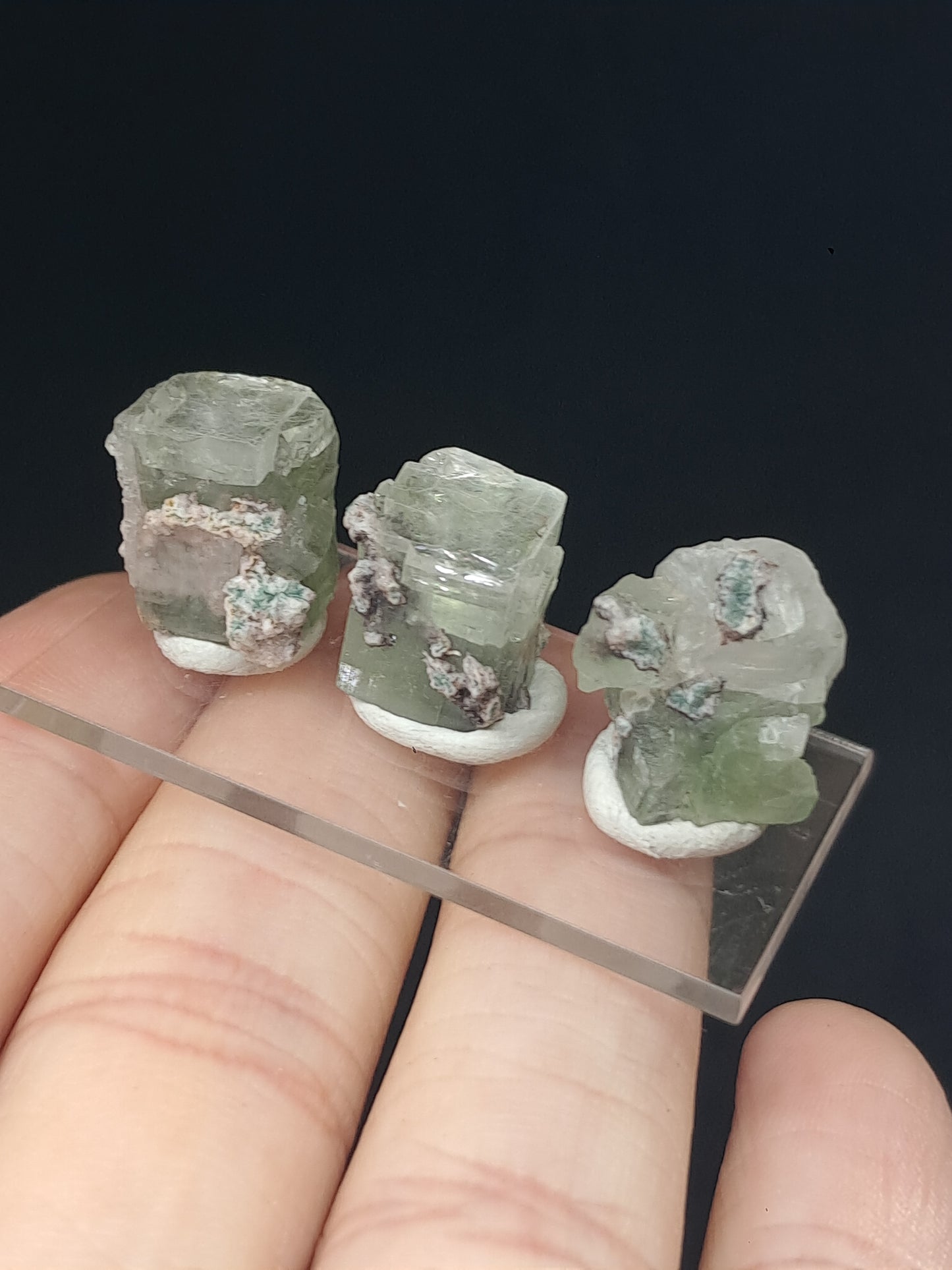 Set of 3 Small Green Apophyllites (Fluorapophyllites) (Ajanta) Rough Natural Crystals | Mineral Specimens #GA50