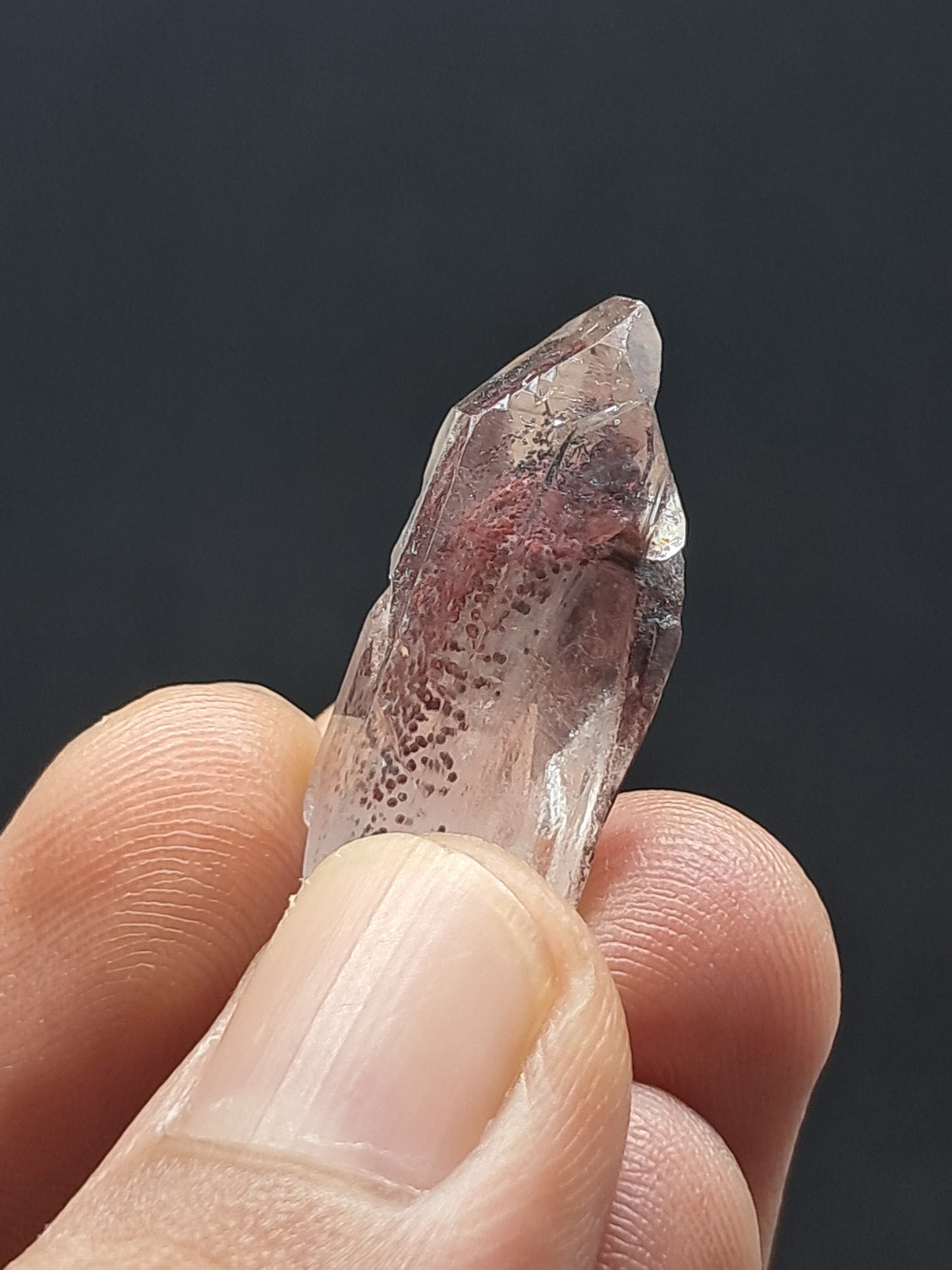 Cuarzo fantasma hematita (Telangana) | Cristal natural | Ejemplar mineral n.° HPQ44