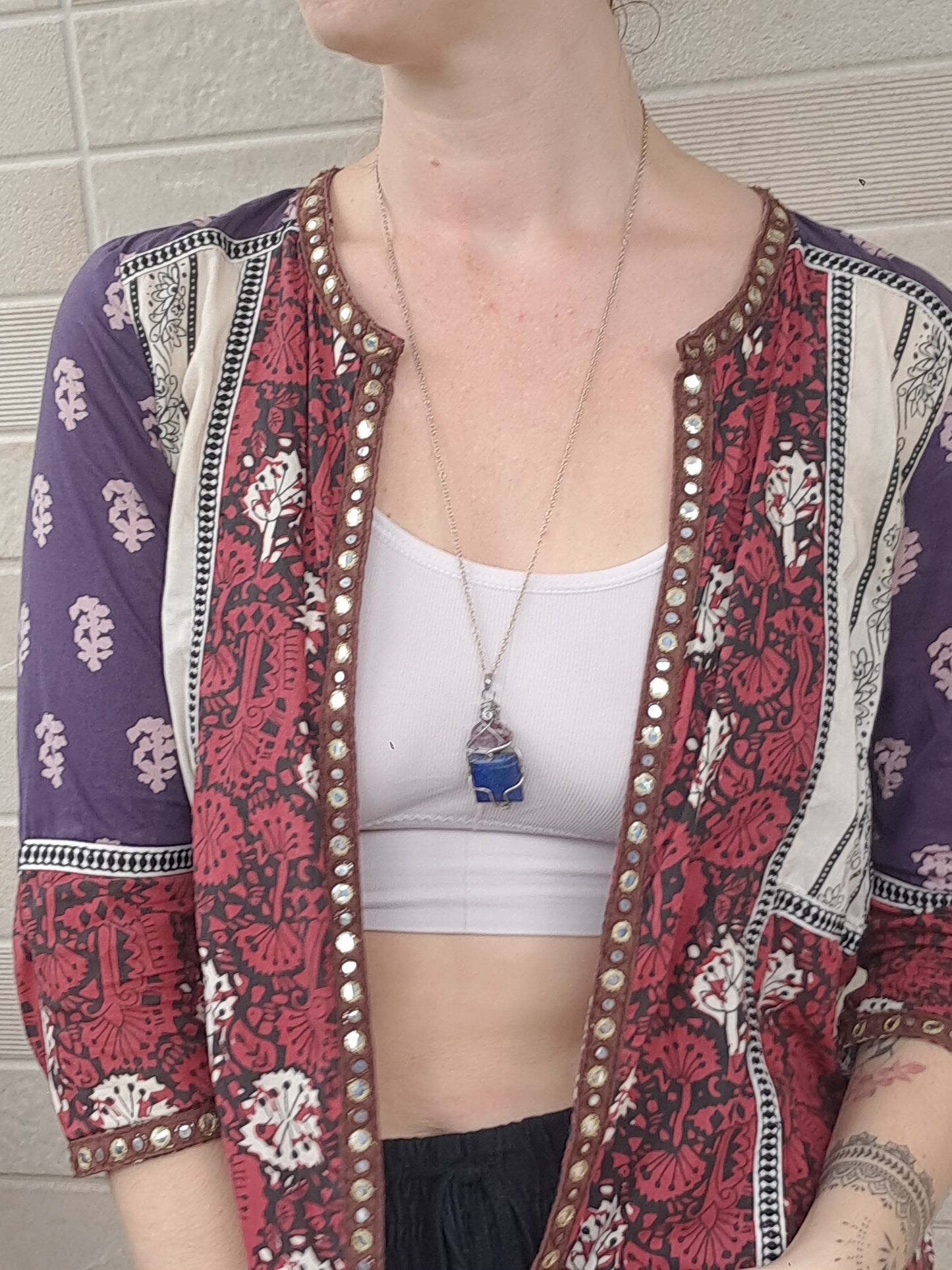 Lepidolite w/ Lapislazuli Pendant | Handcrafted Jewelry | Unique Necklace #JL44
