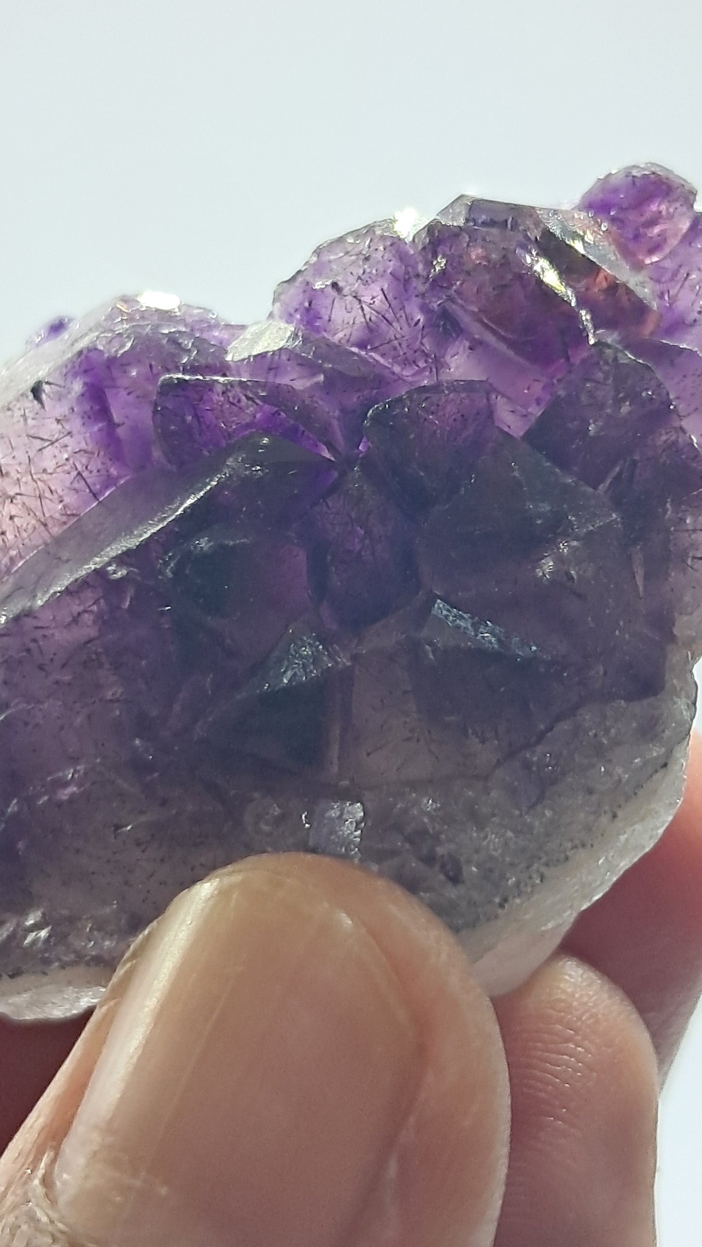 Amatista Elestial Morada Oscura sobre Cuarzo | Inclusiones de Hematita Goethita Rutilo | Cristal Natural | Muestra Mineral #KA193