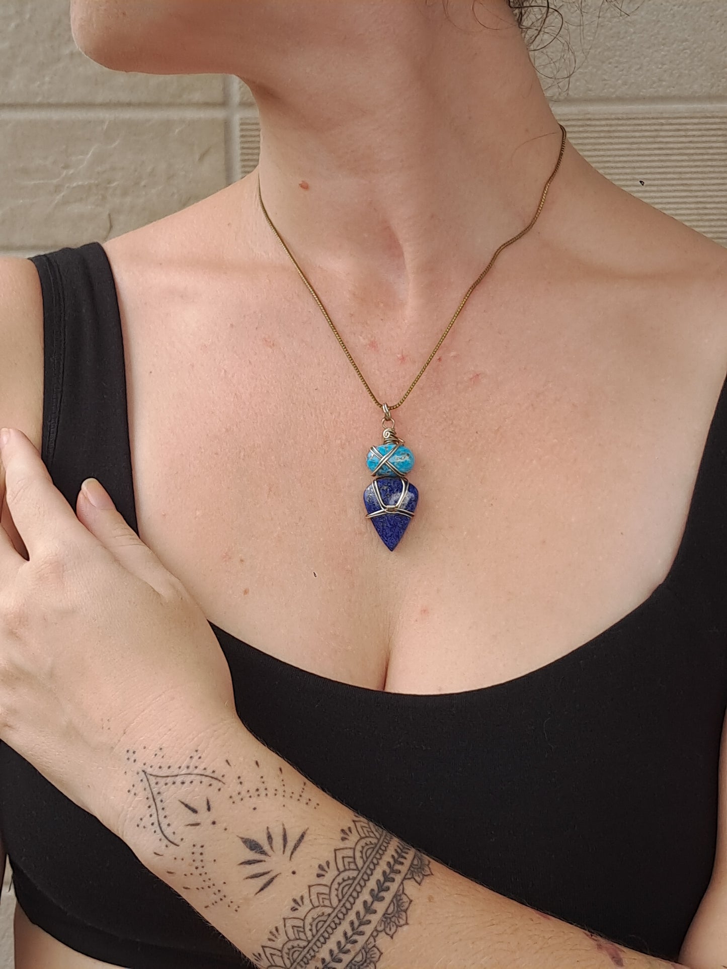 Turquoise w/ Lapislazuli Pendant | Handcrafted Jewelry | Unique Necklace #JL43