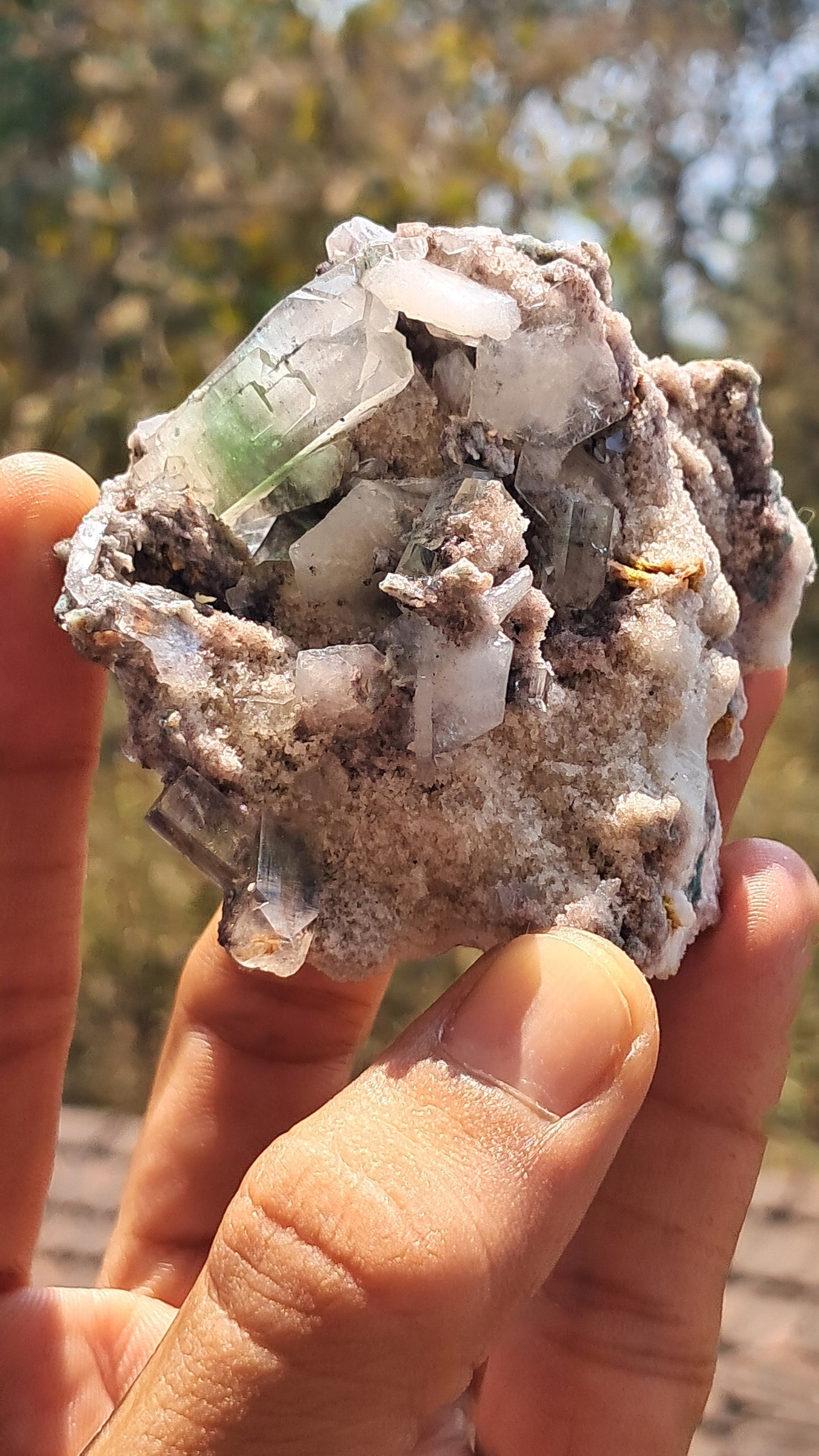 Apofilita Verde (Fluorapofilita) con Estilbita en Matriz (Ajanta) Cristal Natural | Muestra Mineral #GA16