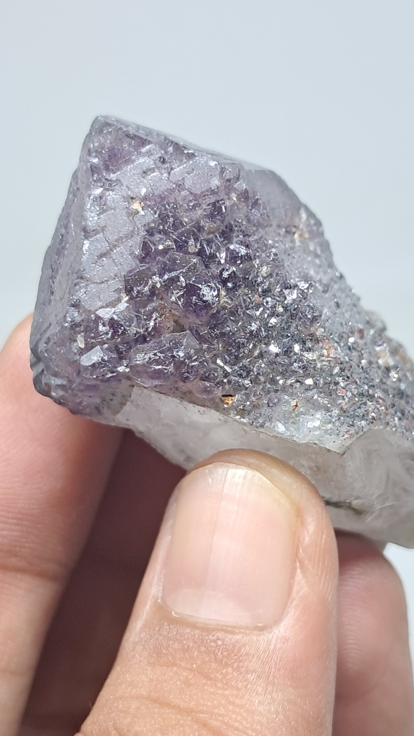 Amatista Elestial sobre Pseudomorfo de Cuarzo | Inclusiones de Hematita Goethita Rutilo | Cristal Natural | Muestra Mineral #KA192