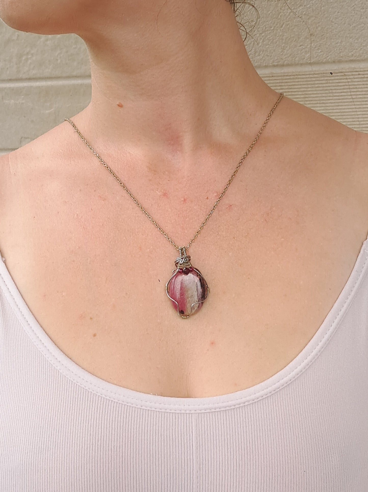 Rhodonite w/ Garnet Beads | Handmade Pendant | Handcrafted Jewelry | Necklace #JL41