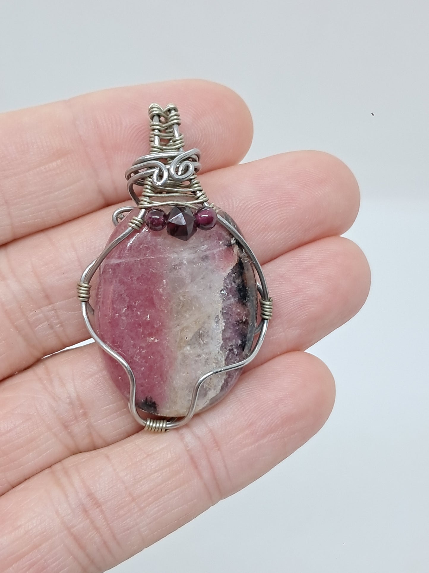 Rhodonite w/ Garnet Beads | Handmade Pendant | Handcrafted Jewelry | Necklace #JL41
