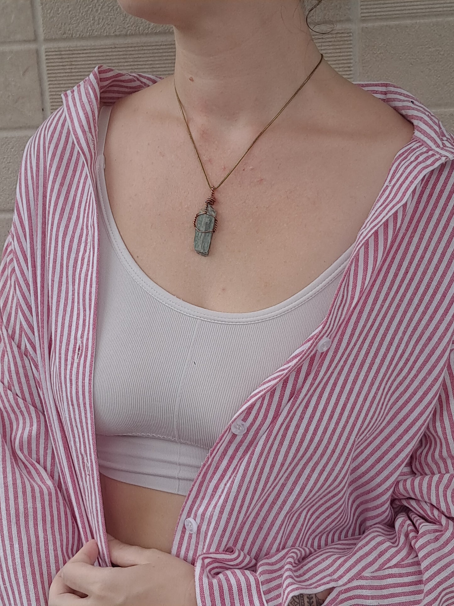 Green Kyanite Pendant | Handcrafted Jewelry | Natural Crystal #JL47
