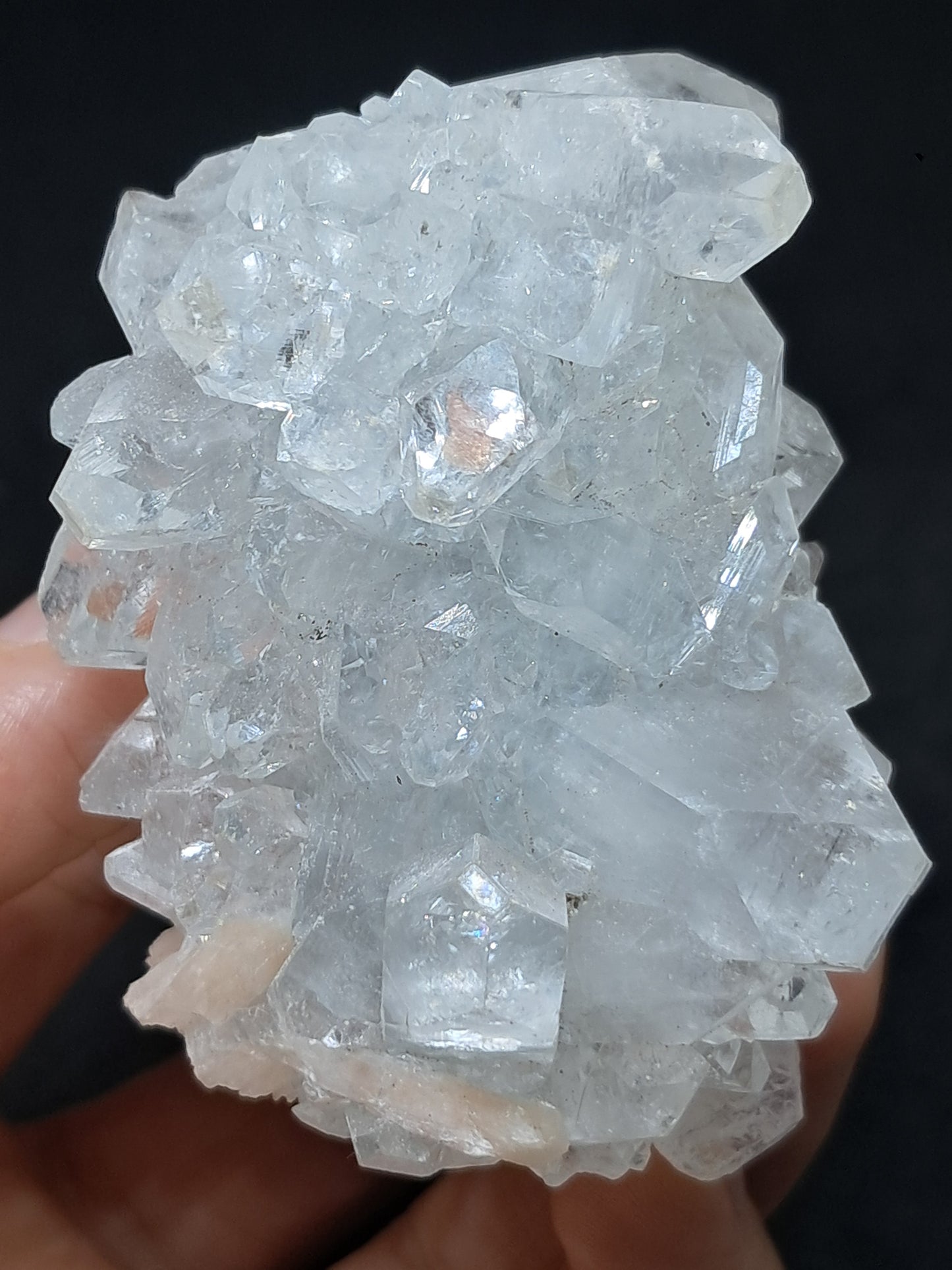 Clear Apophyllite w/ Stilbite Stalactite (Ajanta) Natural Crystal Cluster | Mineral Specimen #AP15eb