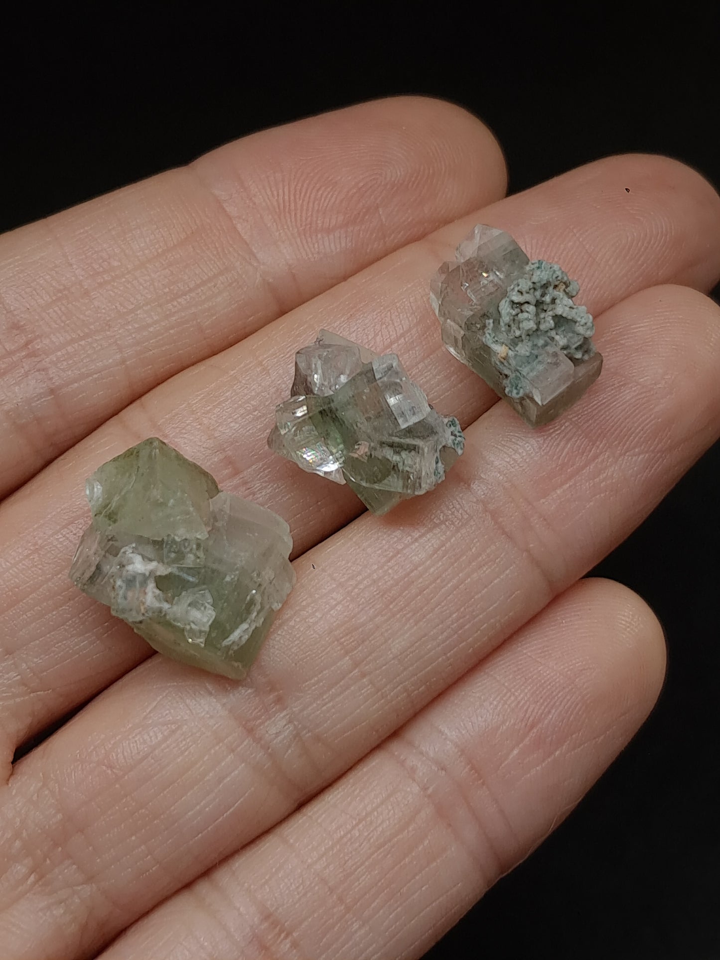 Set of 3 Small Green Apophyllites (Fluorapophyllites) (Ajanta) Rough Natural Crystals | Mineral Specimens #GA54