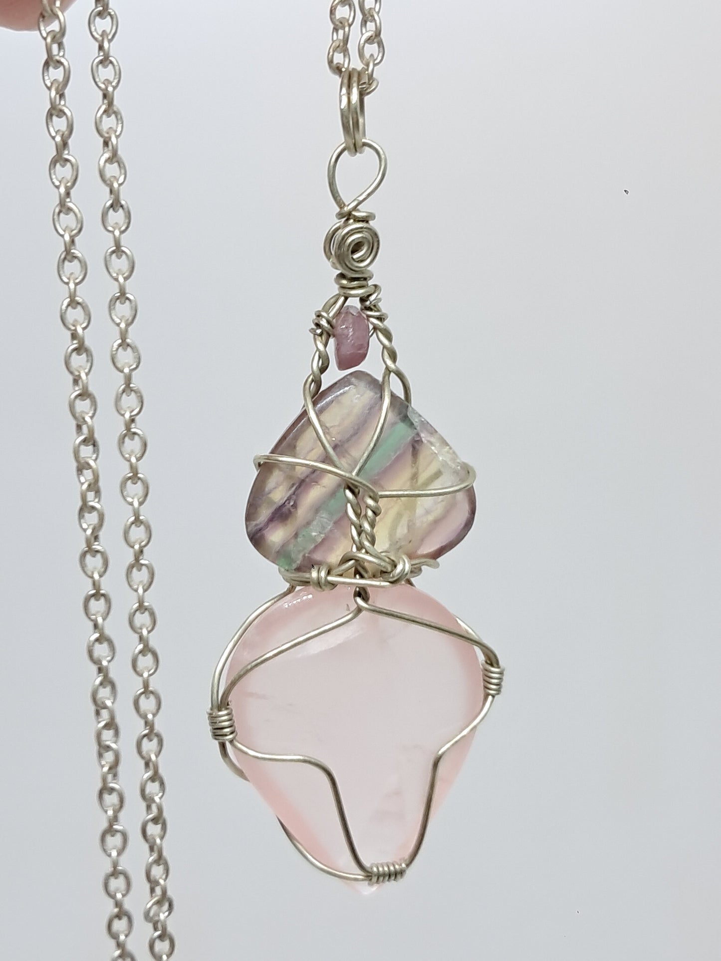 Rose Quartz w/ Rainbow Fluorite and Pink Tourmaline Bead Pendant | Handcrafted Jewelry | Unique Necklace #JL55
