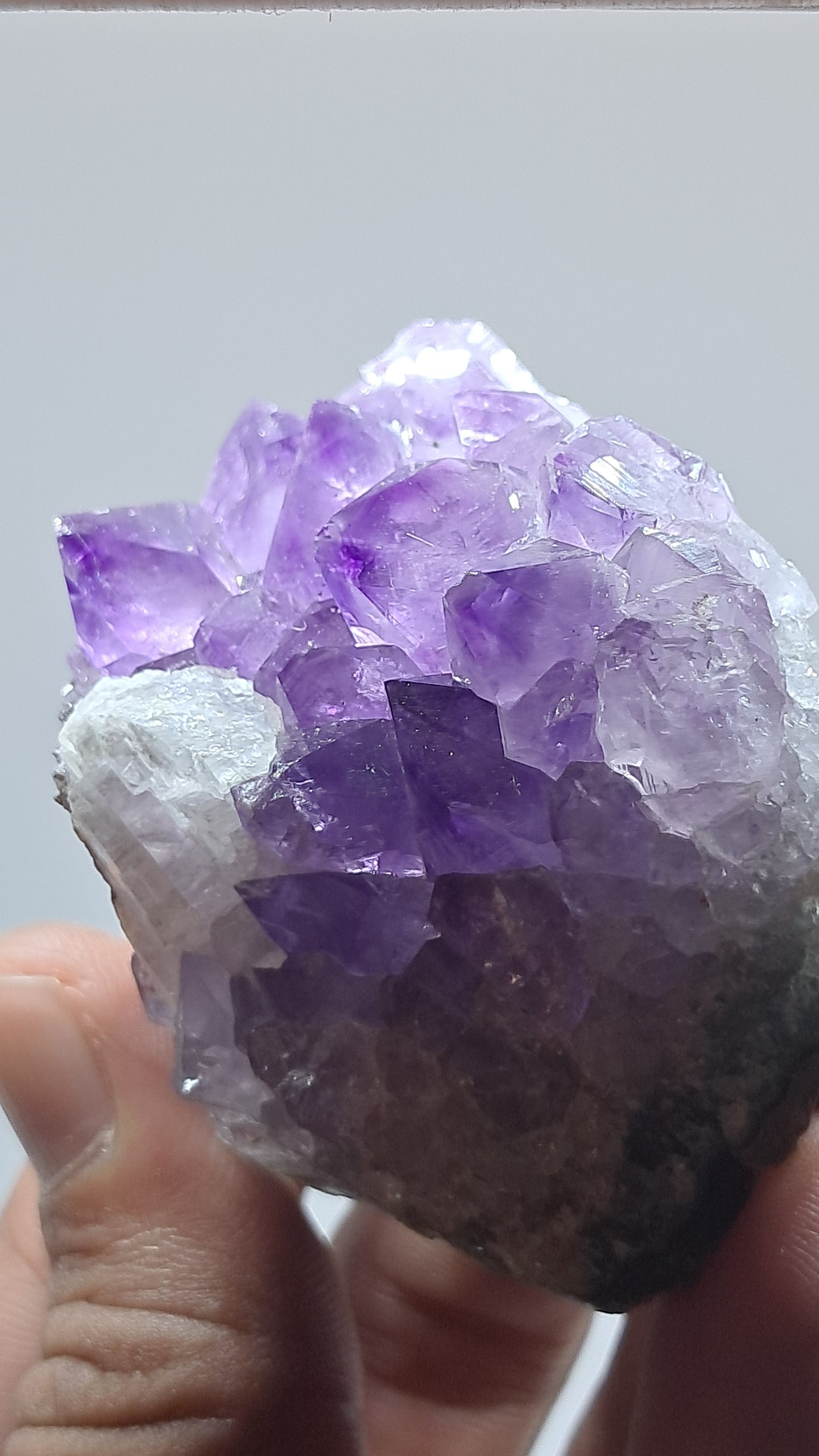 Deep Purple Amethyst With UV Reactive Calcite (Brazil) | Natural Cluster | Mineral Specimen #AMB8