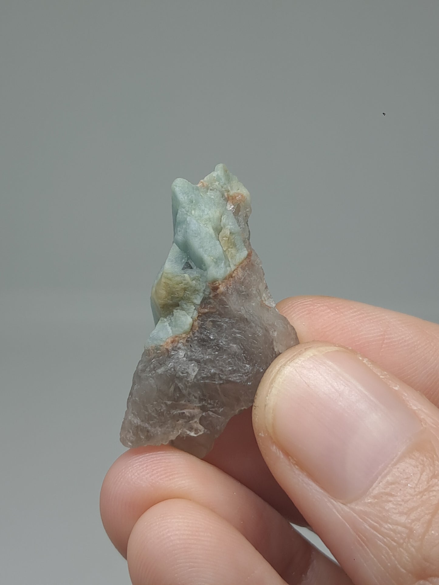 Aquamarine on Smokey Quartz (Karur) Rough Natural Crystal | Mineral Specimen #AQM55