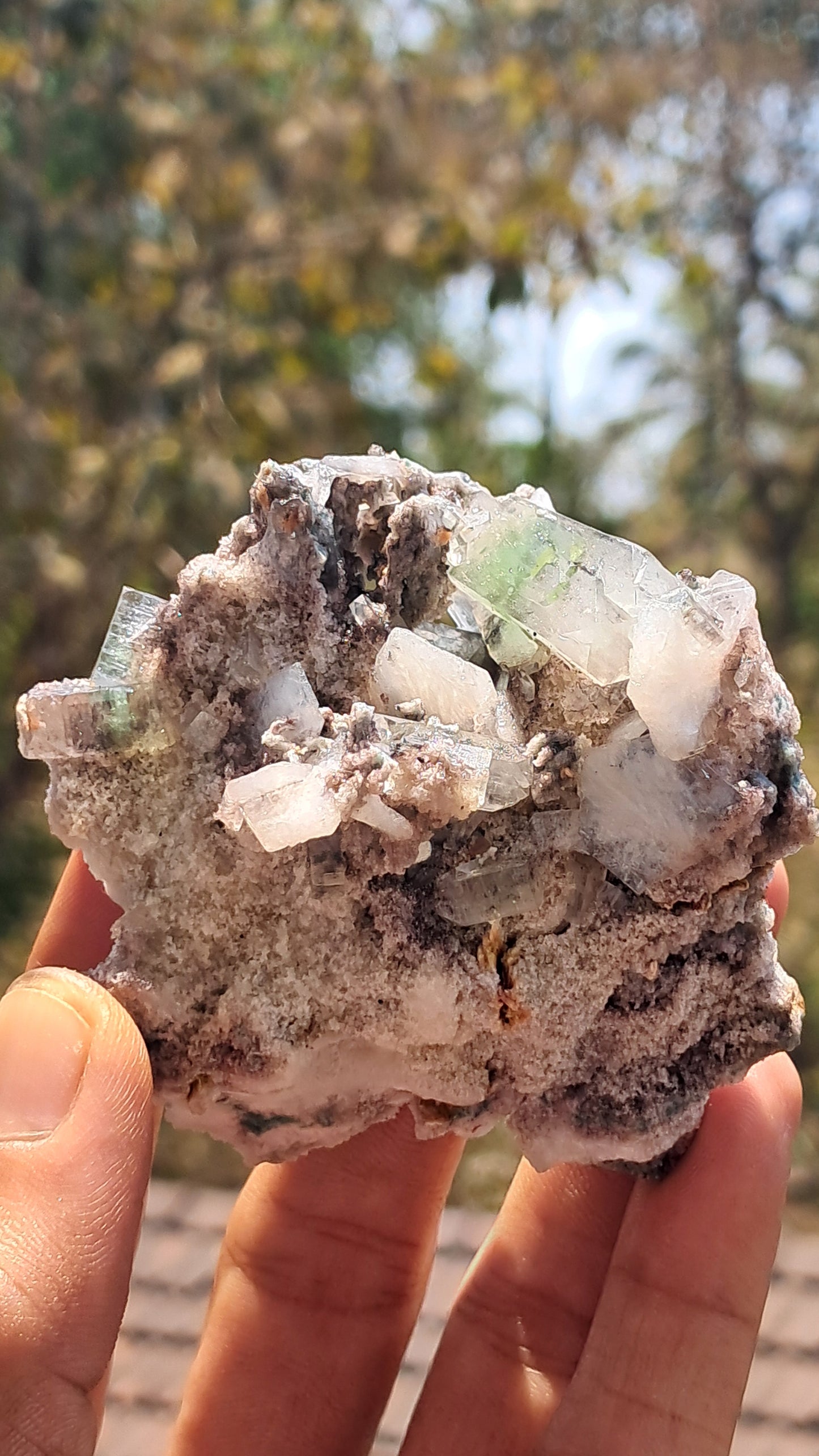 Apofilita Verde (Fluorapofilita) con Estilbita en Matriz (Ajanta) Cristal Natural | Muestra Mineral #GA16