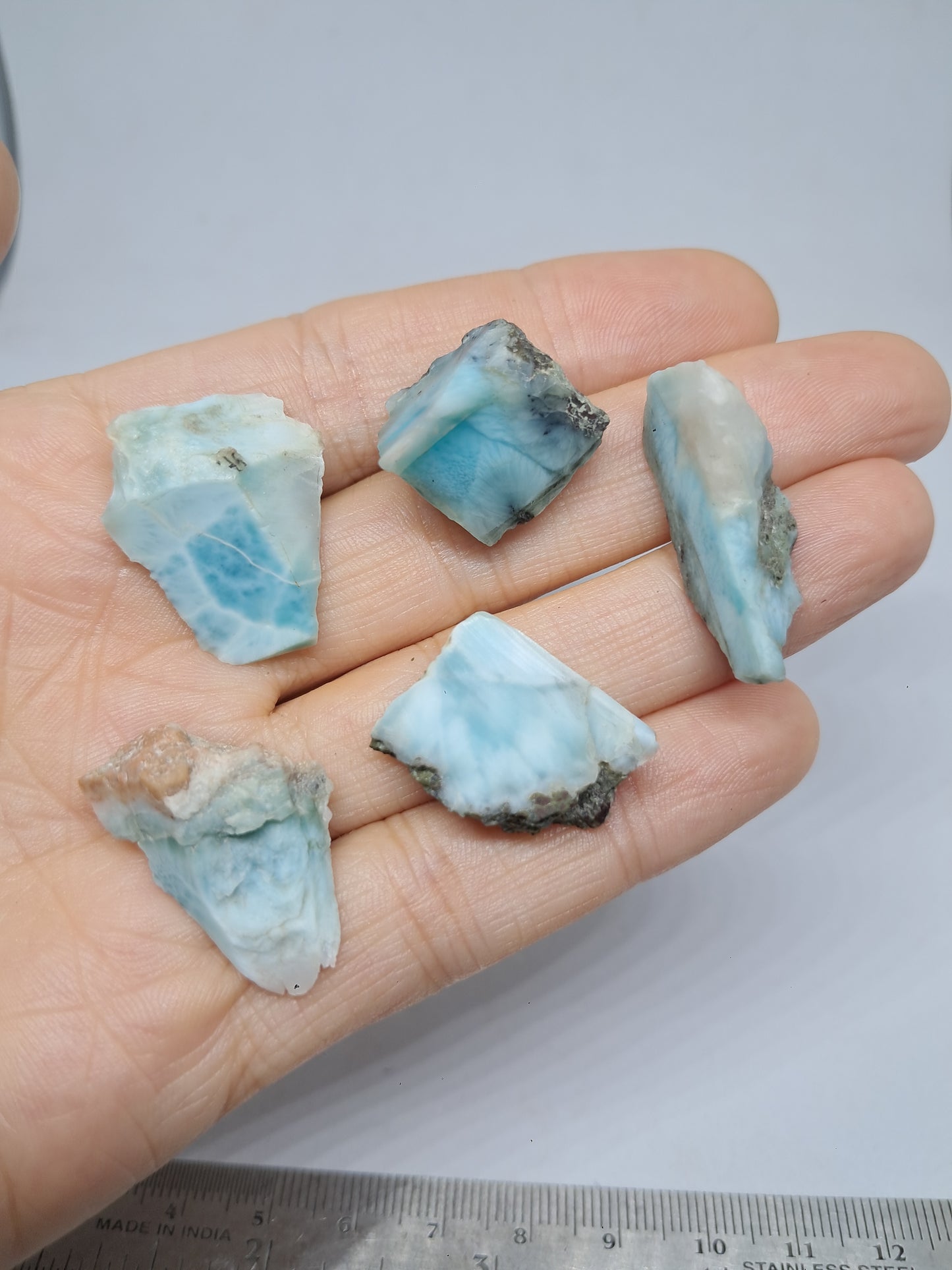 Juego de 5 chips de larimar crudo (República Dominicana) | Piedras naturales #LM22