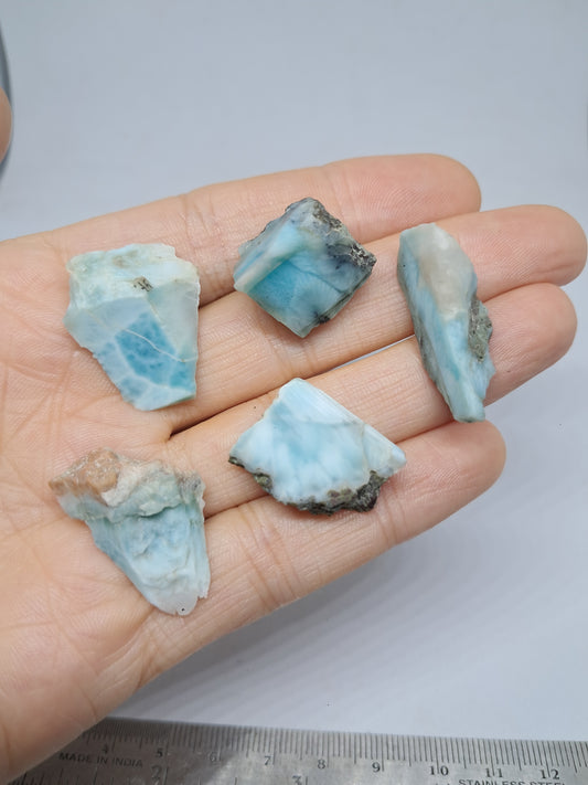 Set of 5 Larimar Raw Chips (Dominican Republic) Rough Stones | Natural Rocks #LM22