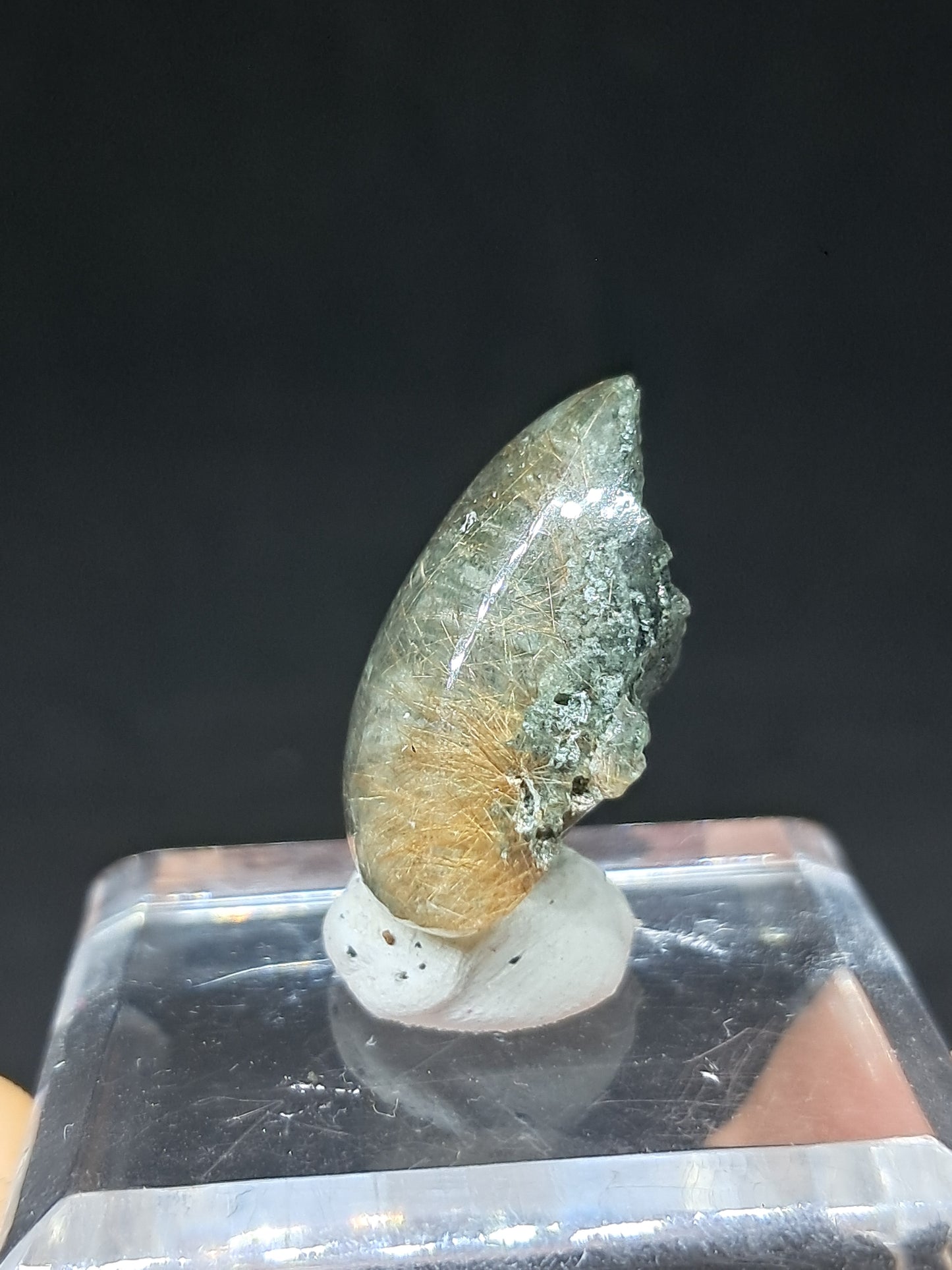 Chlorite Quartz w/ Golden Rutile (Kullu) Half Rough Half Polished | Natural Stone | Cabochon #CH51