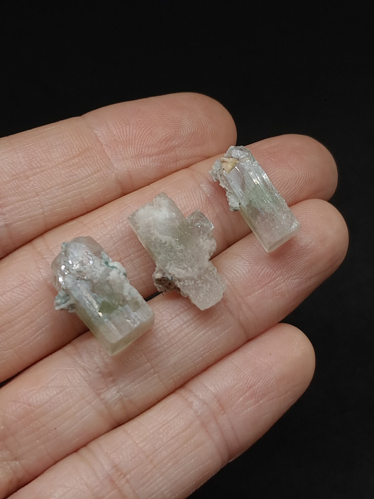 Set of 3 Small Green Apophyllites (Fluorapophyllites) (Ajanta) Rough Natural Crystals | Mineral Specimens #GA51