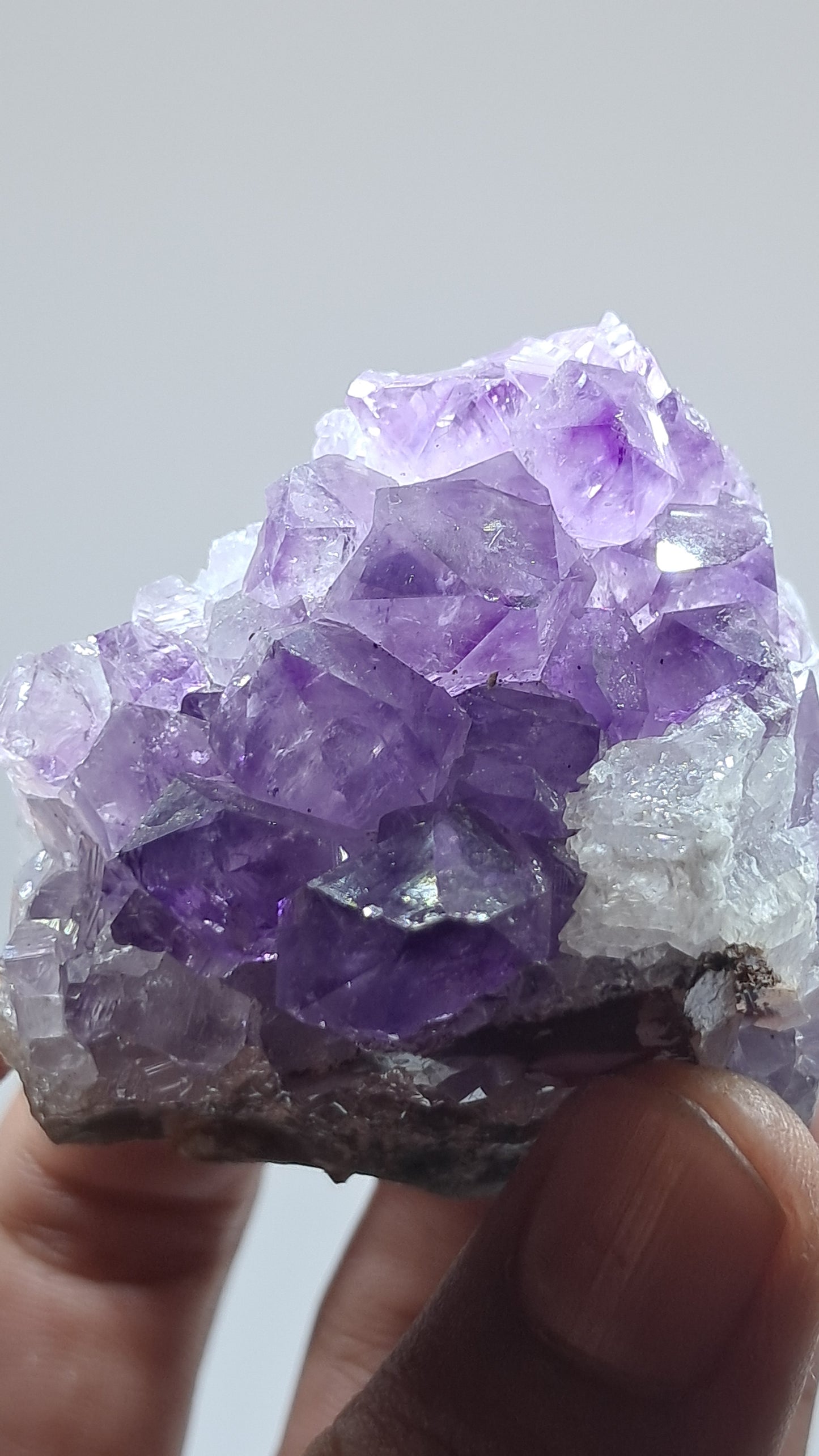 Deep Purple Amethyst With UV Reactive Calcite (Brazil) | Natural Cluster | Mineral Specimen #AMB8