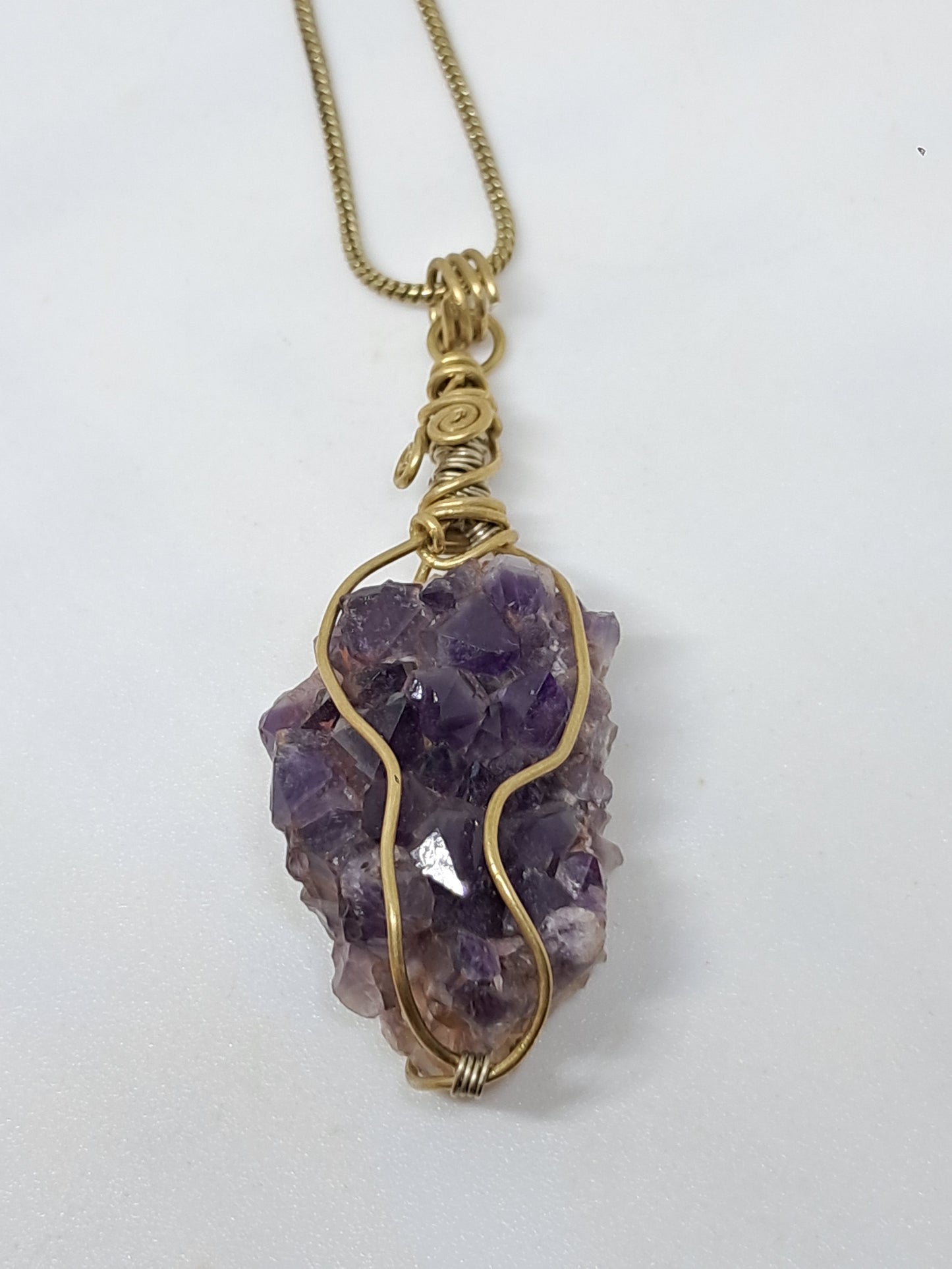 Amethyst Cluster in Brass Wire | Handmade Pendant | Handcrafted Jewelry | Necklace | Unisex #JL34