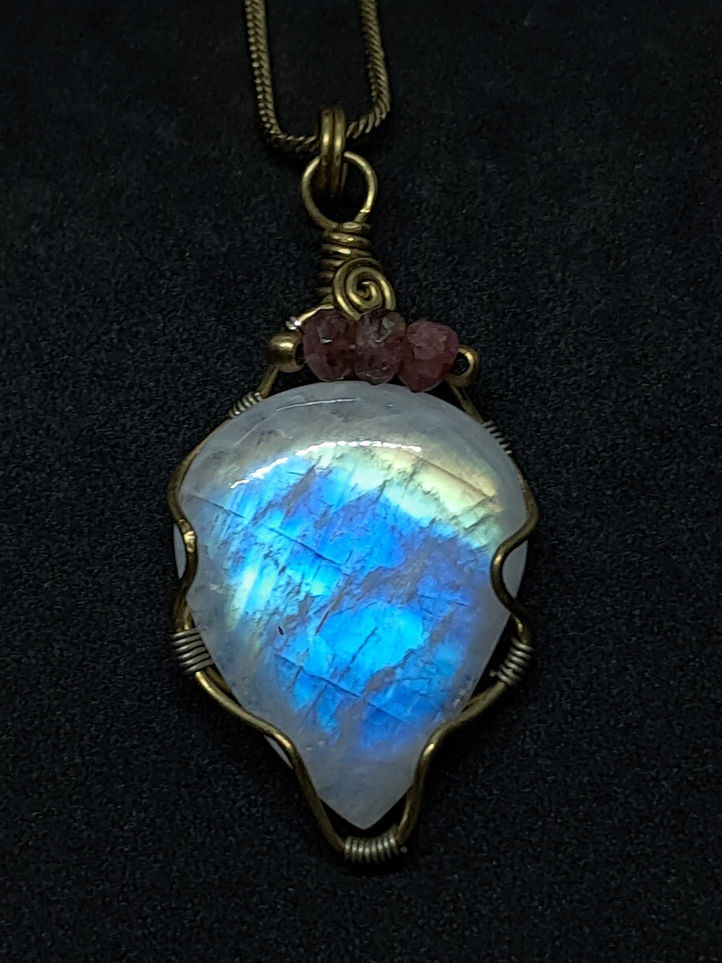 Rainbow Moonstone Pendant w/ Pink Tourmaline Beads | Handcrafted Jewelry | Unique Necklace #JL50