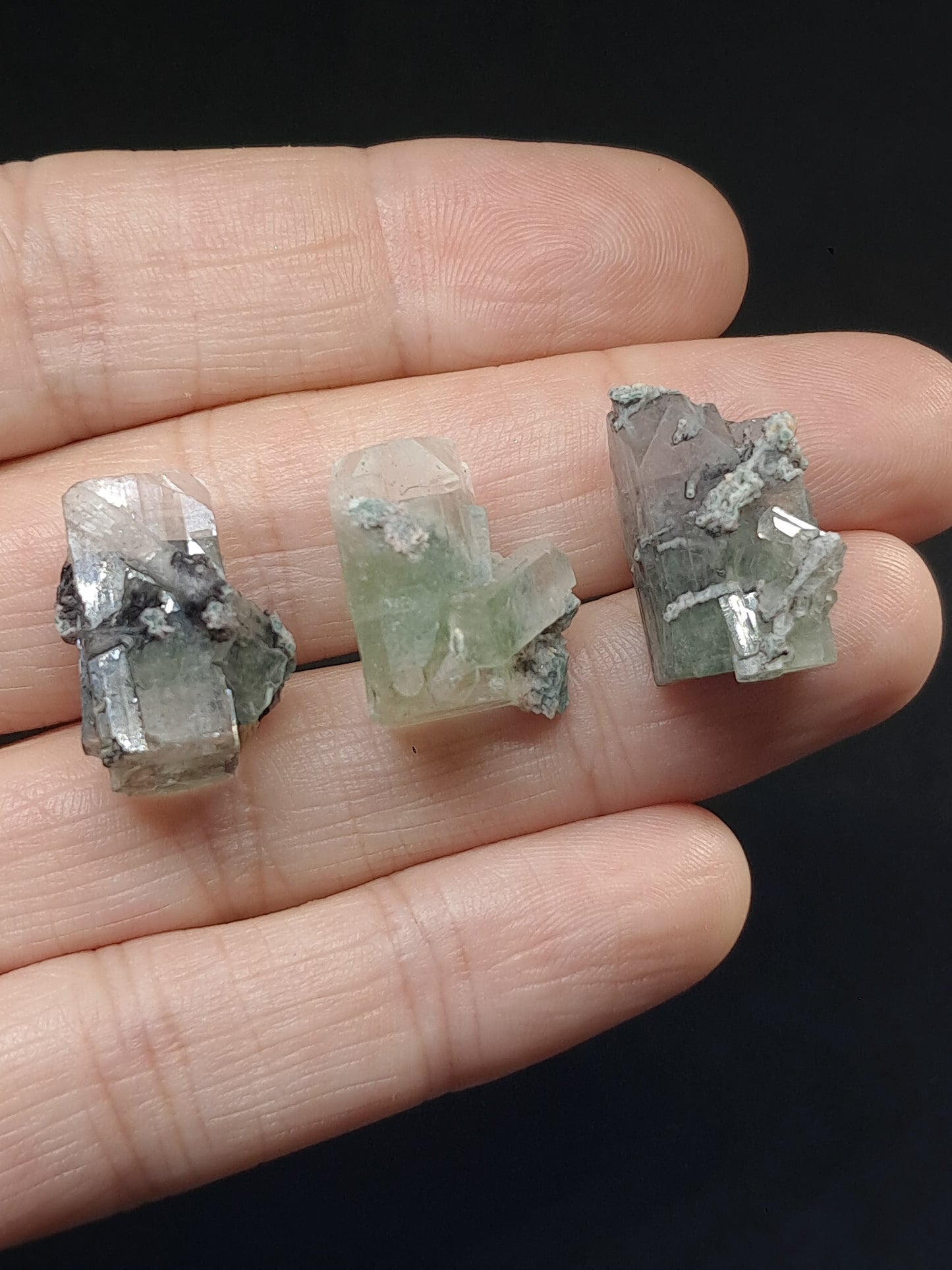 Set of 3 Small Green Apophyllites (Fluorapophyllites) (Ajanta) Rough Natural Crystals | Mineral Specimens #GA48