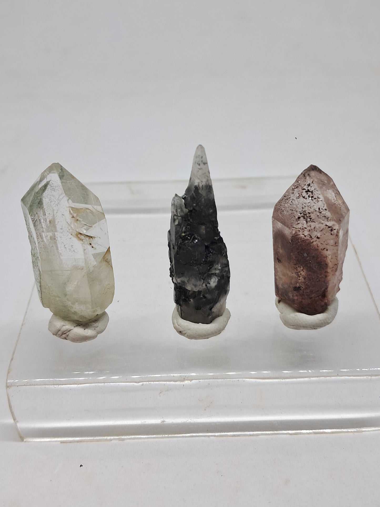 Juego de 3 puntas de cuarzo: clorita, turmalina y hematita fantasma | Cristales en bruto | Piedras en bruto #RCS20
