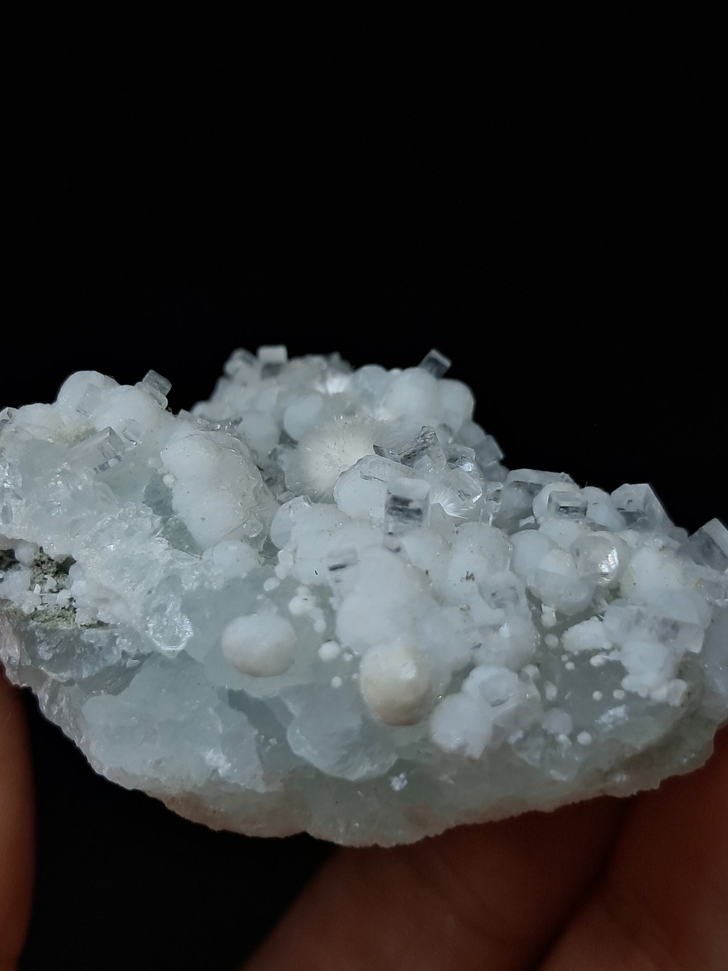 Okenite w/ Gyrolite and Apophyllite Cluster on Prehenite Matrix (Mumbai) Mineral Specimen | Collector Grade | Natural Crystal #OK46