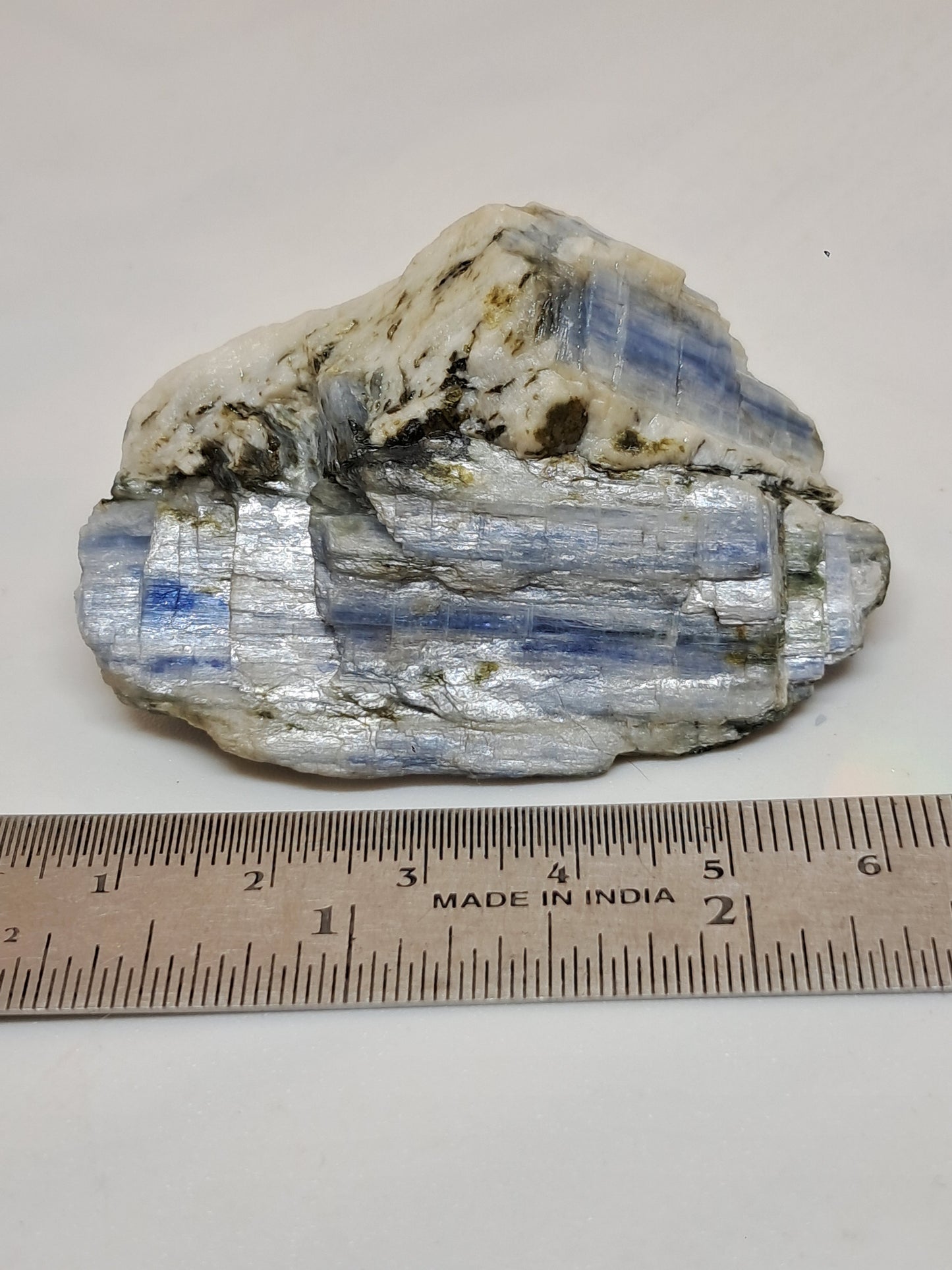 Blue Kyanite on Feldspar (Tamil Nadu) Natural Mineral Specimen #KY3