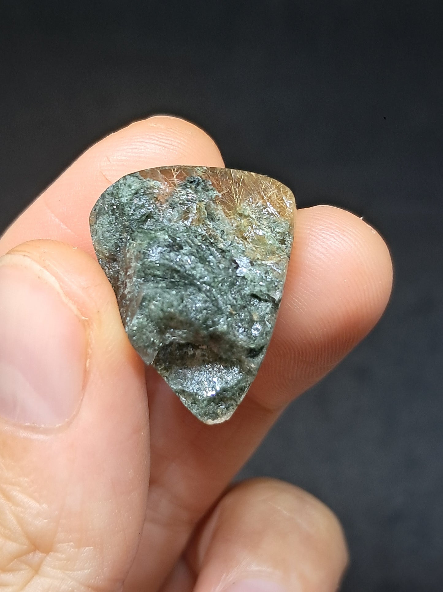Chlorite Quartz w/ Golden Rutile (Kullu) Half Rough Half Polished | Natural Stone | Cabochon #CH51