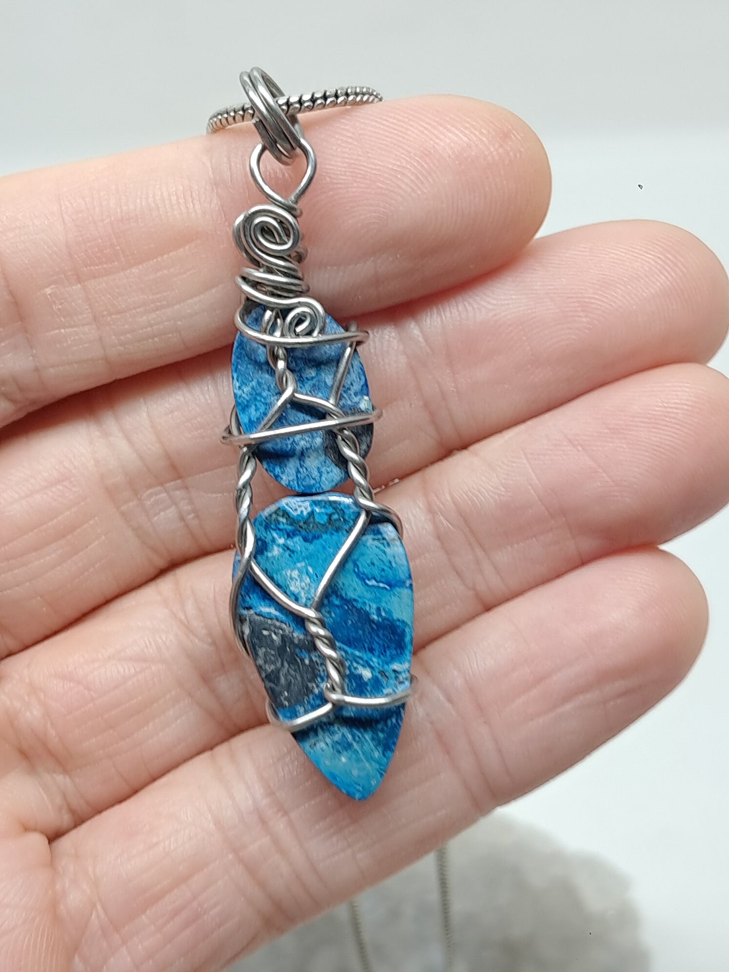 Azurite w/ Chrysocolla Double Cabochon Pendant | Handcrafted Jewelry | Unique Necklace #JL52