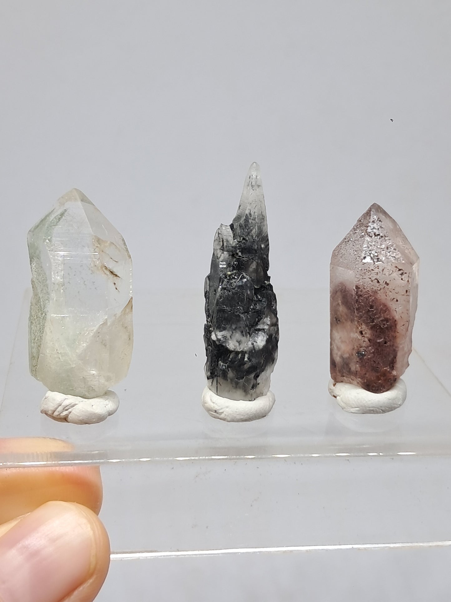Juego de 3 puntas de cuarzo: clorita, turmalina y hematita fantasma | Cristales en bruto | Piedras en bruto #RCS20