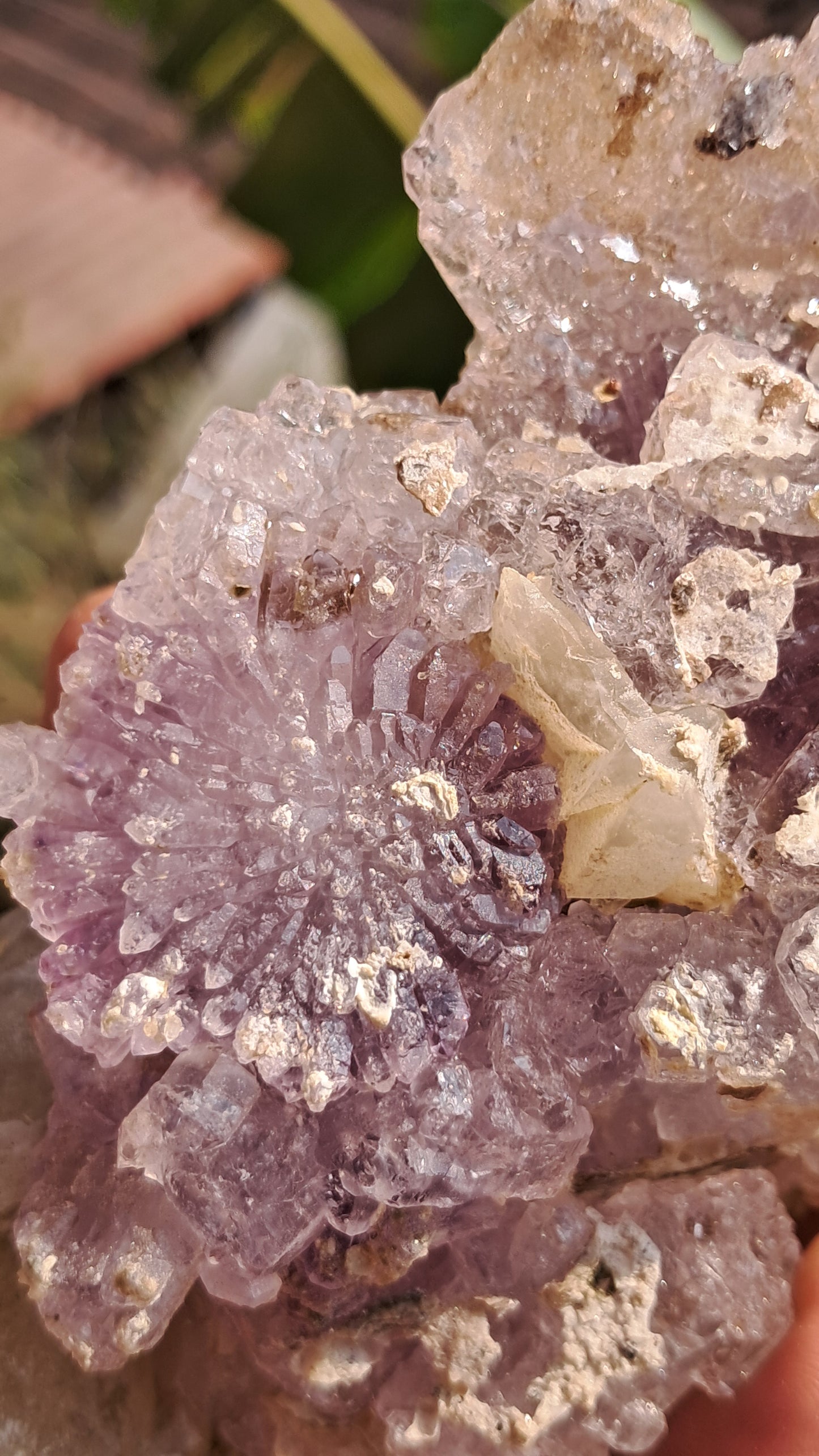 Karur Amethyst Scepter Flower w/ UV-Reactive Calcites and Quartz | Rare Sunburst Formation | Mineral Specimen #KA182